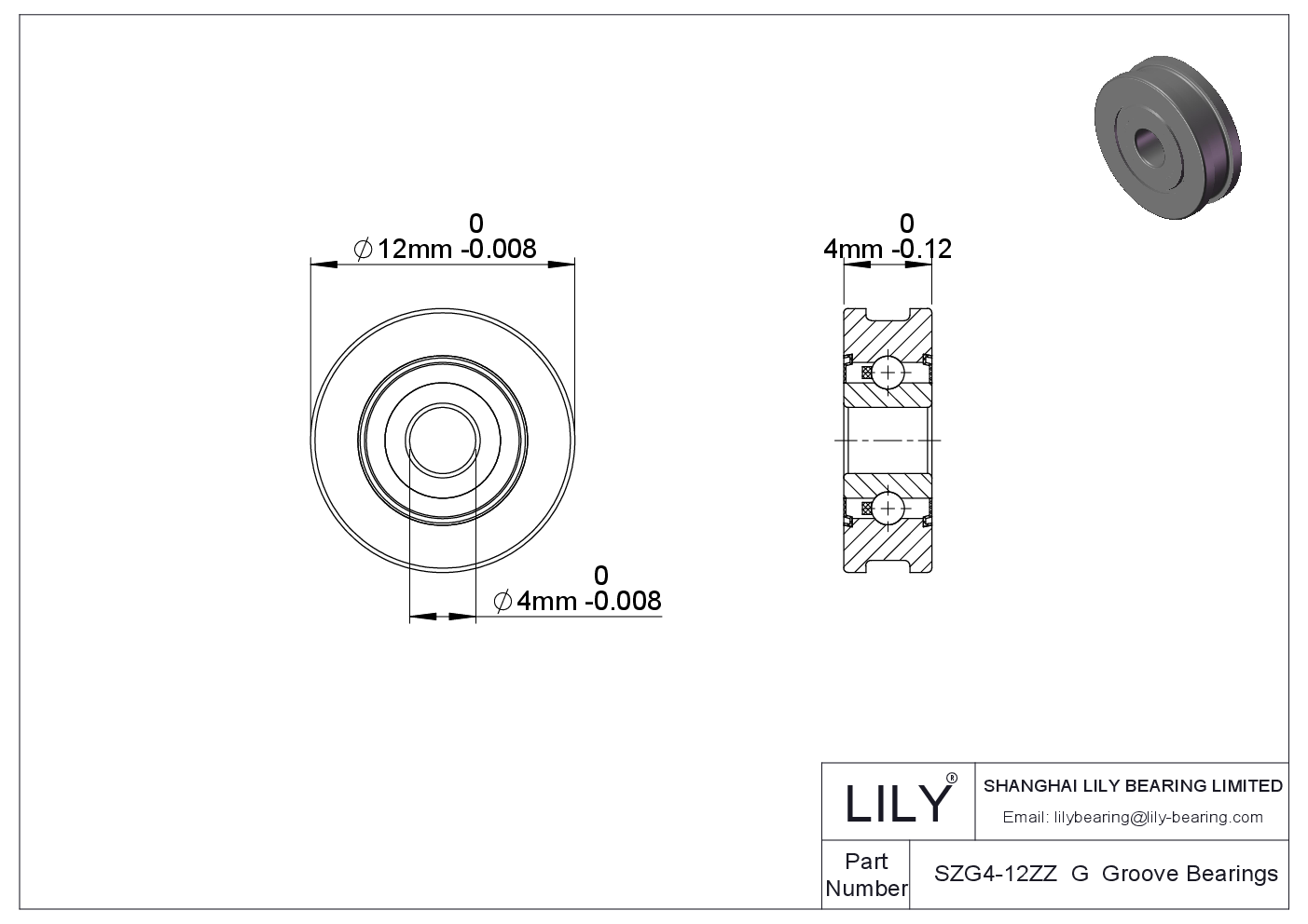 SZG4-12ZZ G Groove Bearings cad drawing