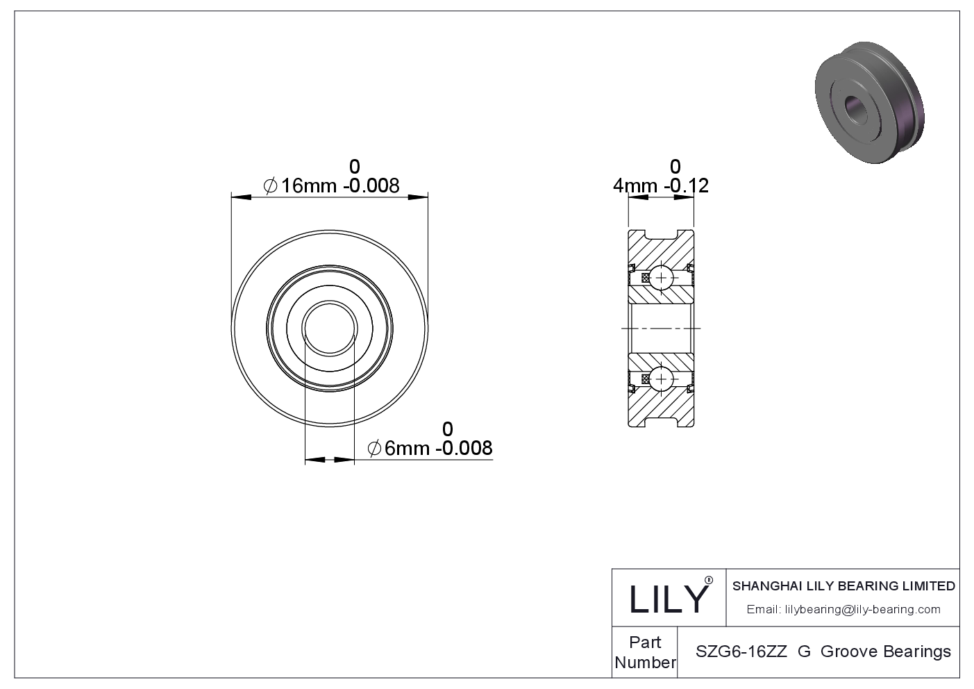 SZG6-16ZZ G Groove Bearings cad drawing