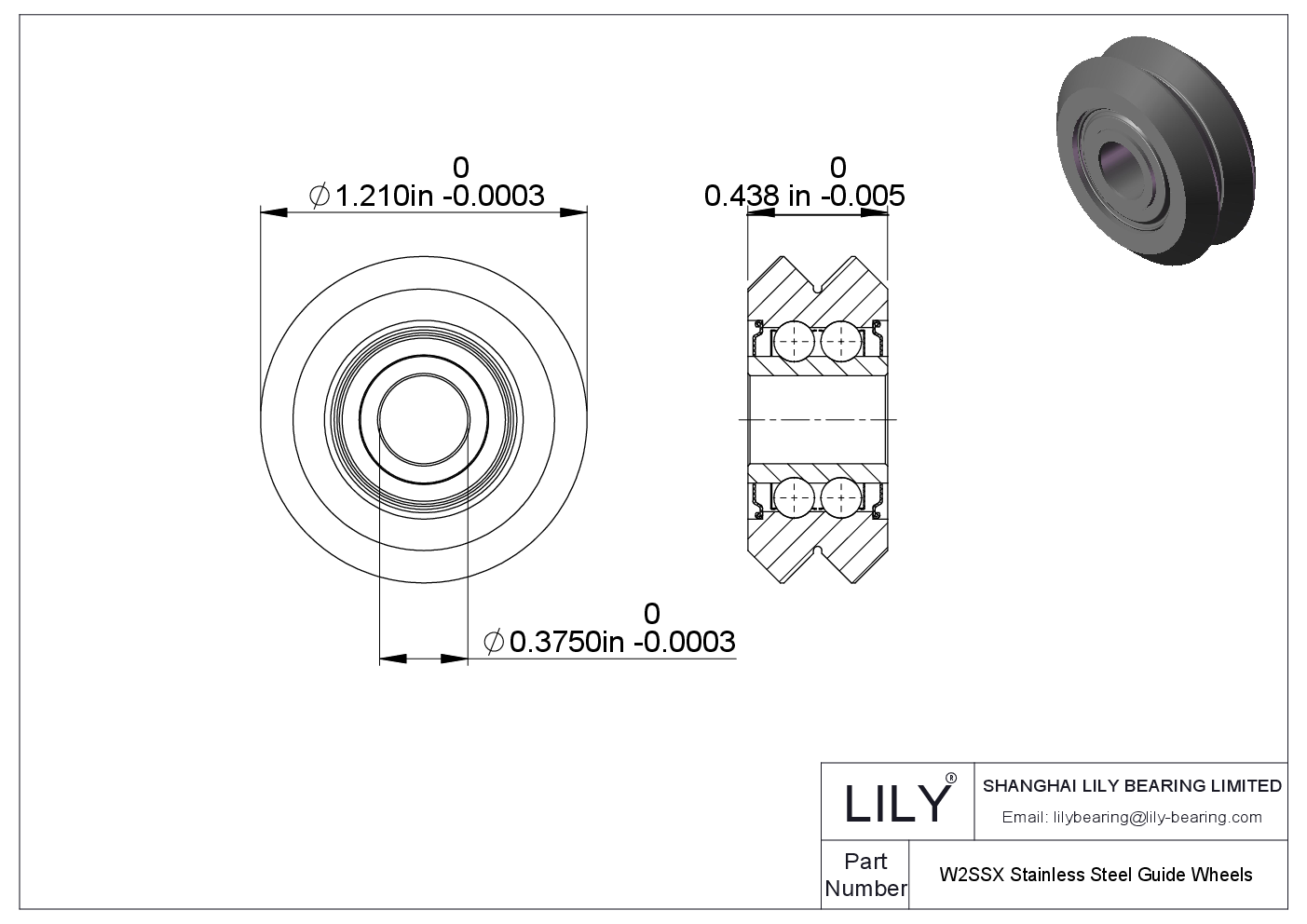 W2SSX Stainless Steel Guide Wheels cad drawing