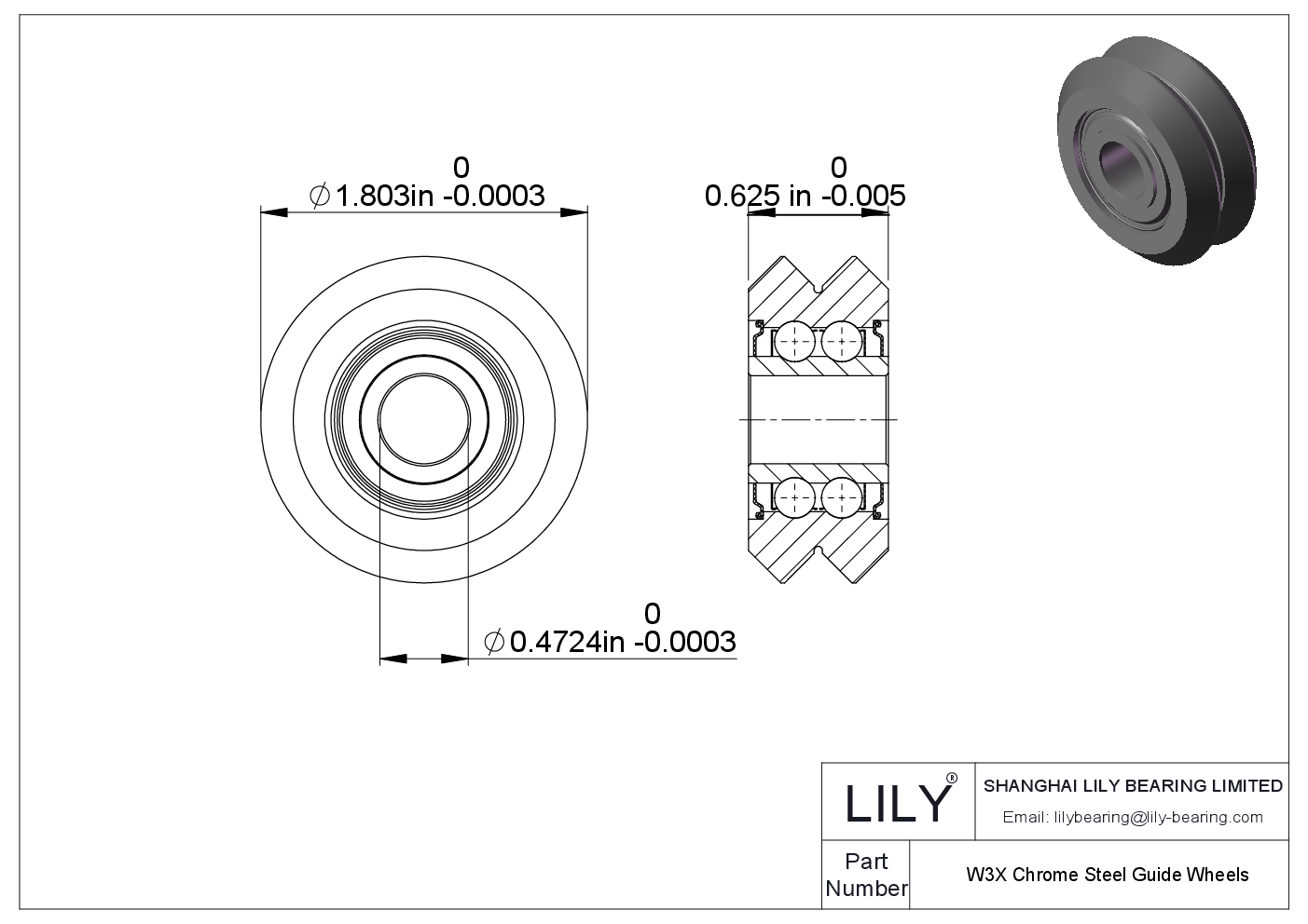 W3X Chrome Steel Guide Wheels cad drawing