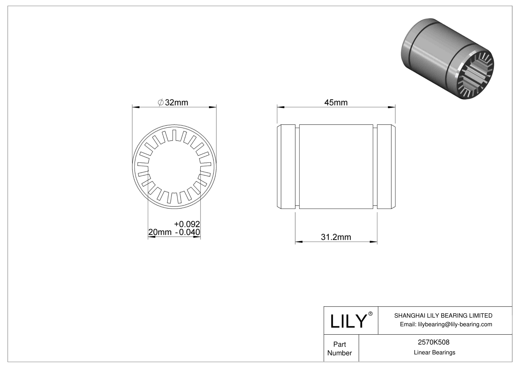 2570K508 DustResistant Linear Sleeve Bearings Lily Bearing