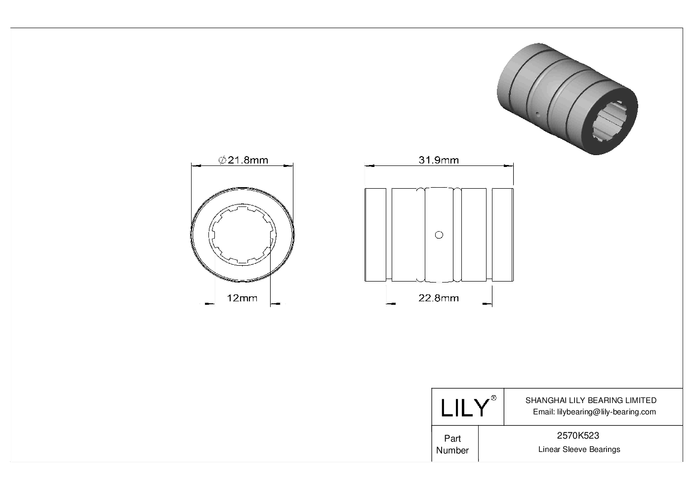 2570K523 DustResistant Linear Sleeve Bearings Lily Bearing