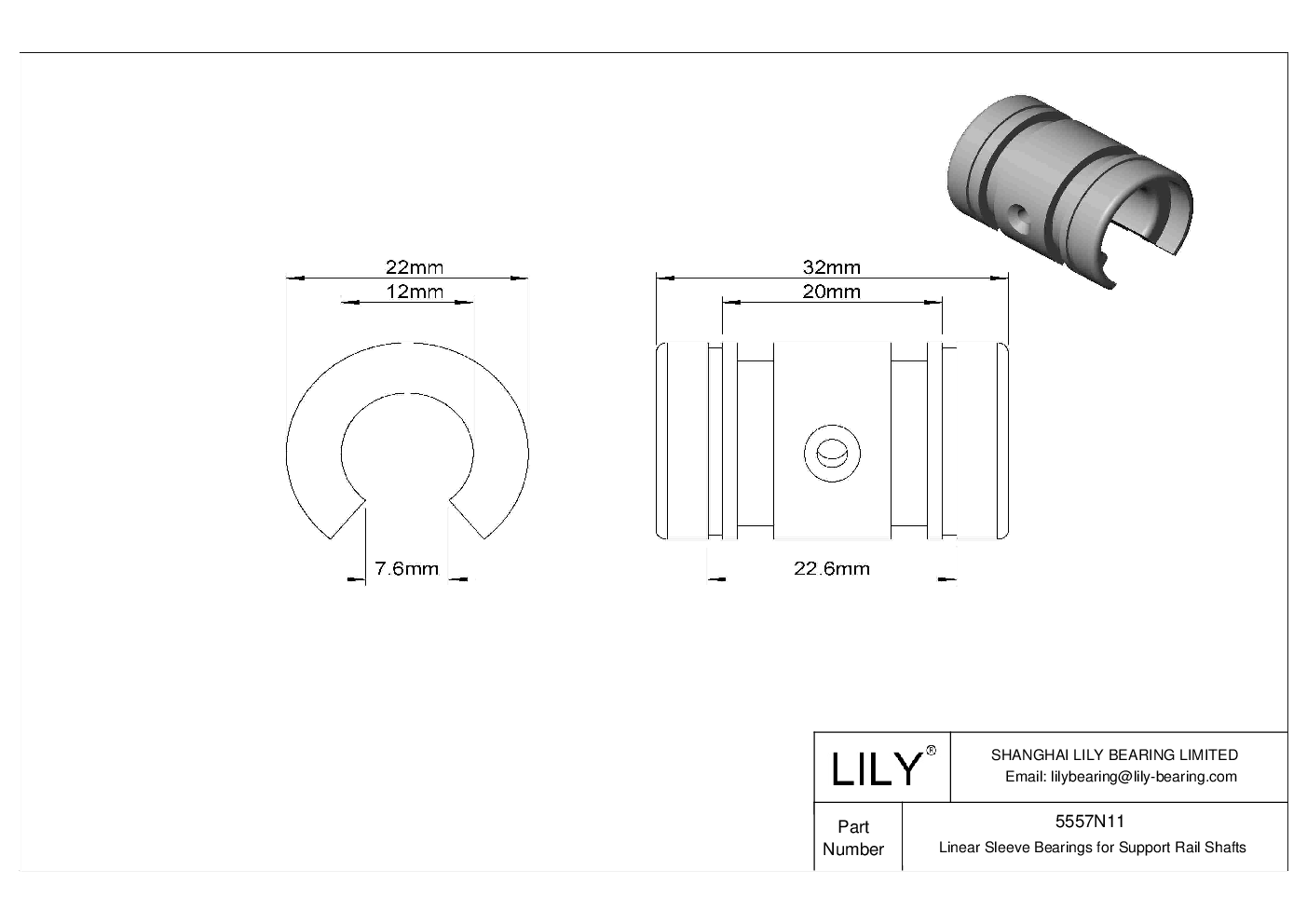 5557N11 HighSpeed Linear Sleeve Bearings for Support Rail Shafts