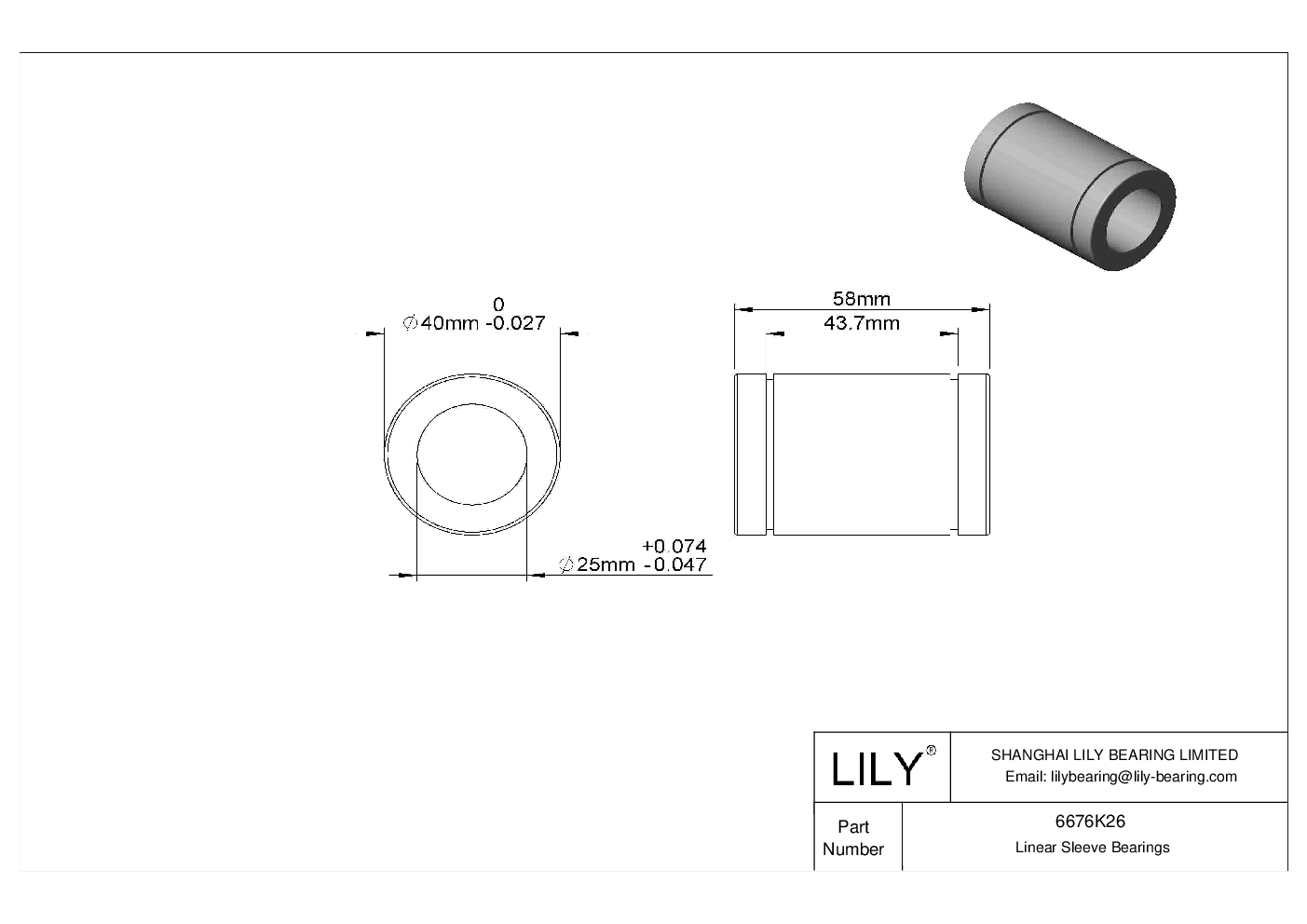 6676K26 Food Industry Linear Sleeve Bearings Lily Bearing