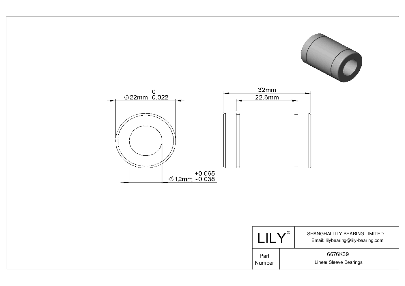 6676K39 Food Industry Linear Sleeve Bearings Lily Bearing