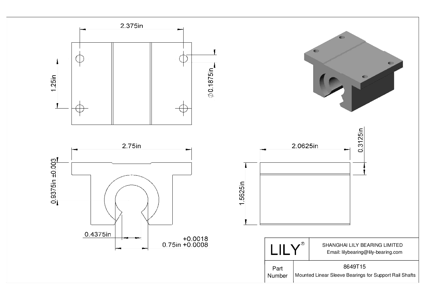 IGEJTBF Common Mounted Linear Sleeve Bearings for Support Rail Shafts cad drawing