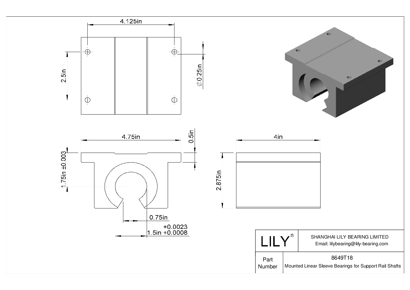 IGEJTBI Common Mounted Linear Sleeve Bearings for Support Rail Shafts cad drawing