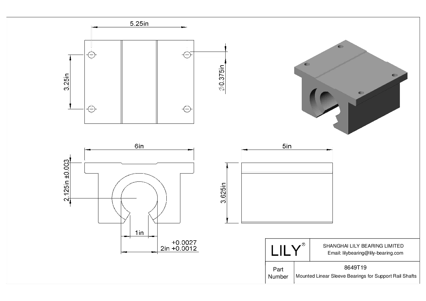 IGEJTBJ Common Mounted Linear Sleeve Bearings for Support Rail Shafts cad drawing
