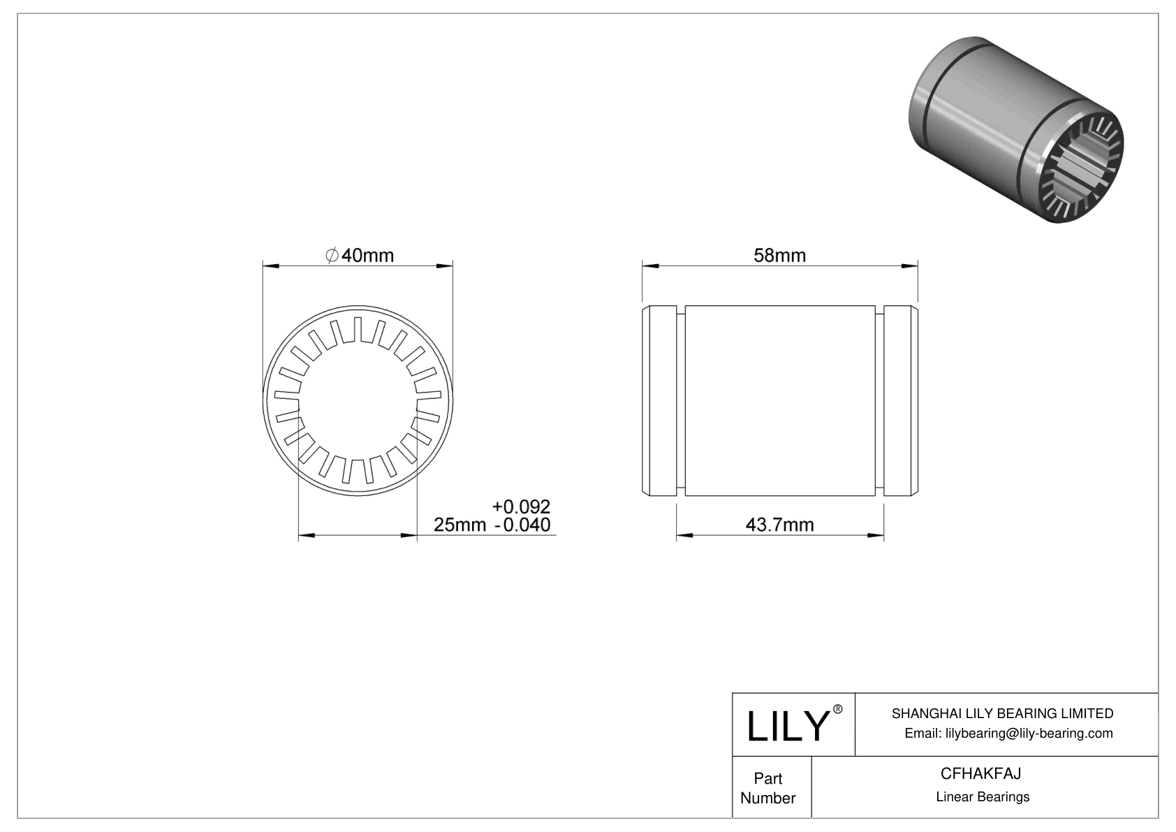 CFHAKFAJ Dust-Resistant Linear Sleeve Bearings cad drawing