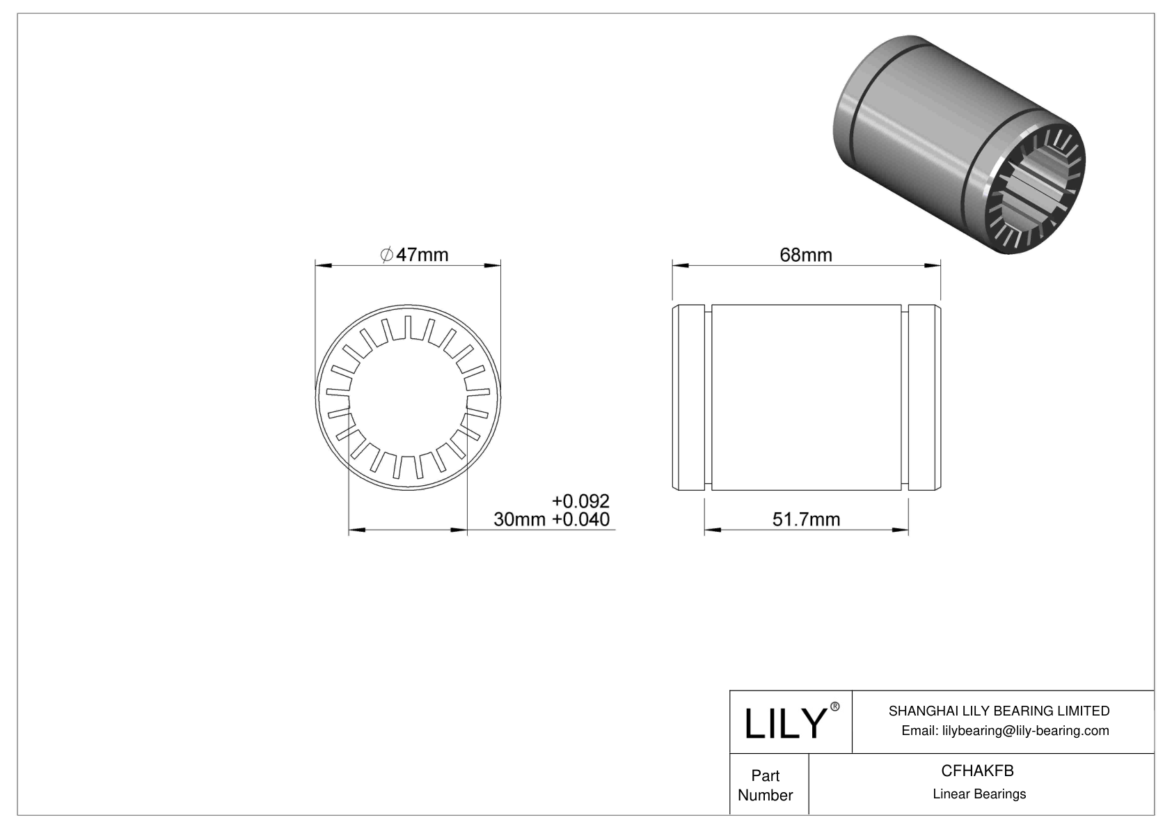 CFHAKFB Dust-Resistant Linear Sleeve Bearings cad drawing