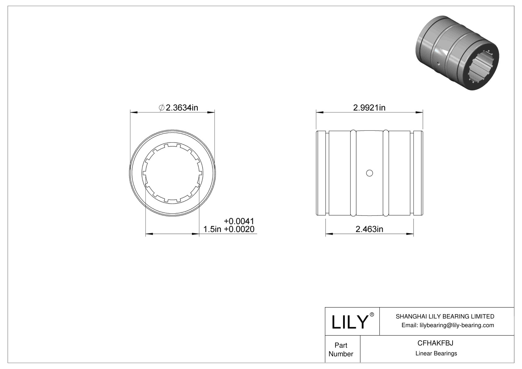 CFHAKFBJ Dust-Resistant Linear Sleeve Bearings cad drawing