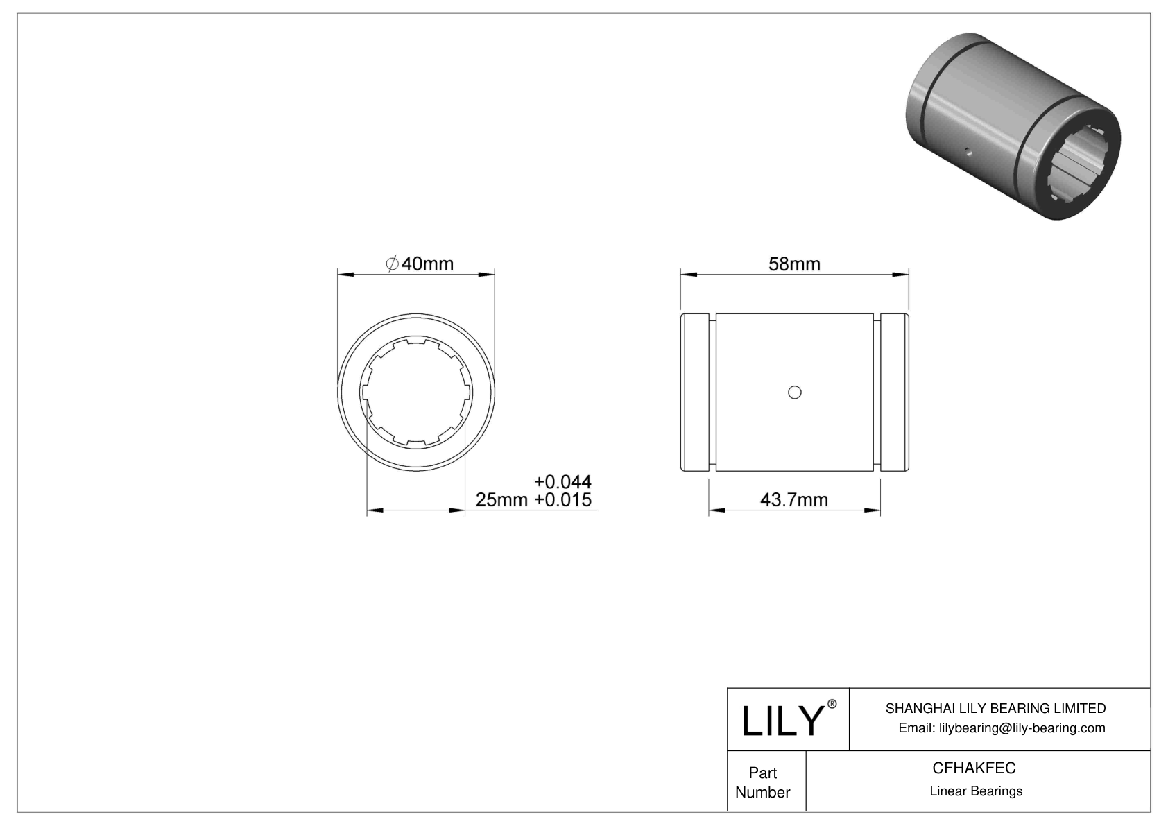 CFHAKFEC Dust-Resistant Linear Sleeve Bearings cad drawing