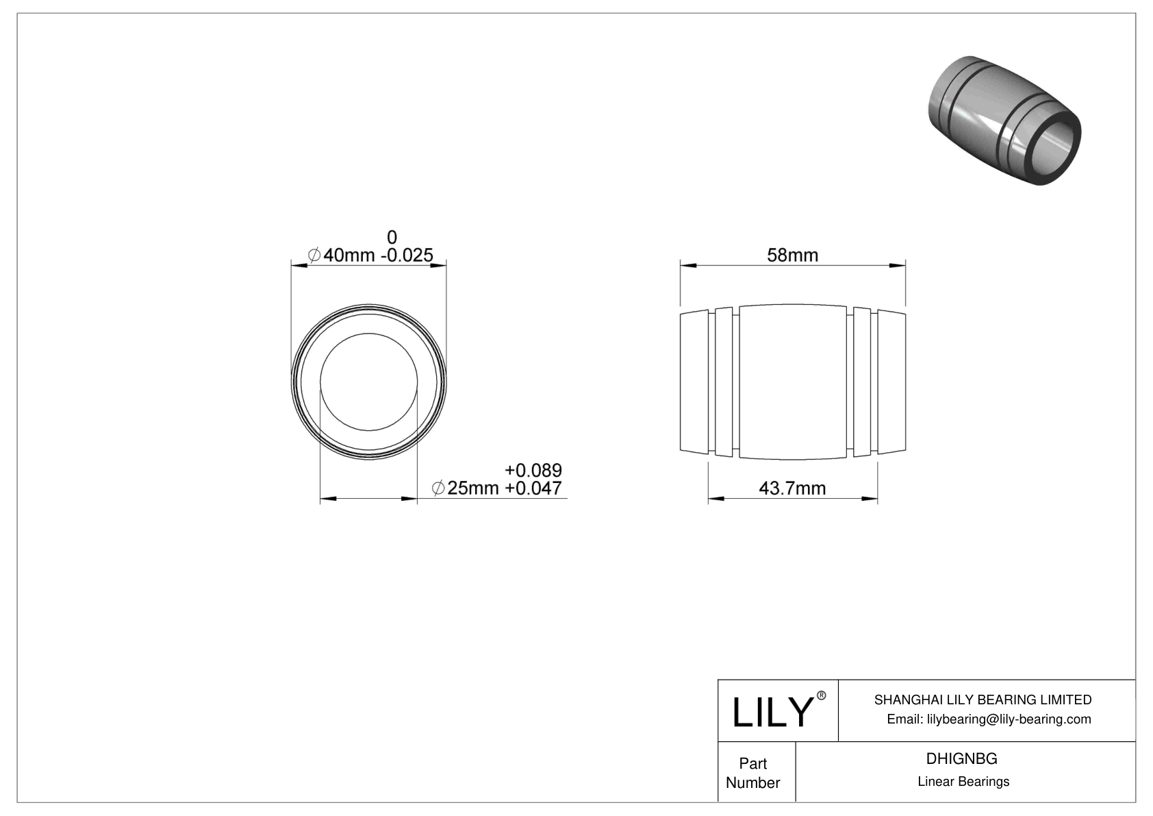 DHIGNBG Common Linear Sleeve Bearings cad drawing