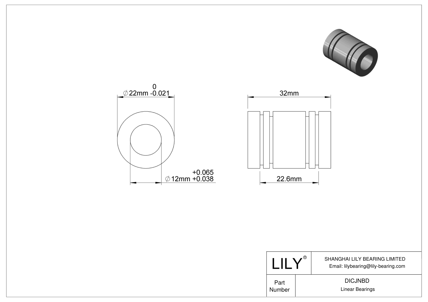 DICJNBD Common Linear Sleeve Bearings cad drawing