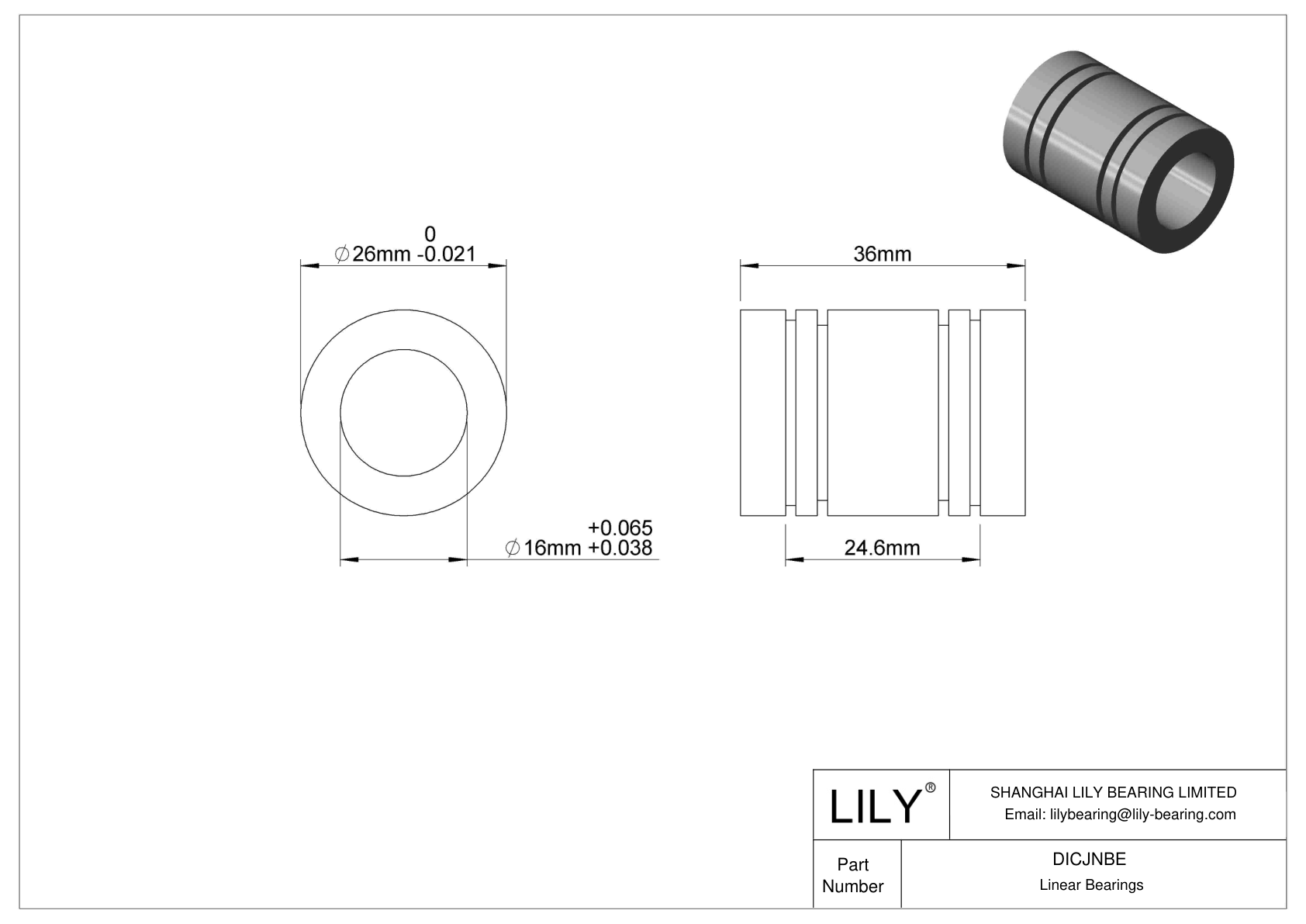 DICJNBE Common Linear Sleeve Bearings cad drawing