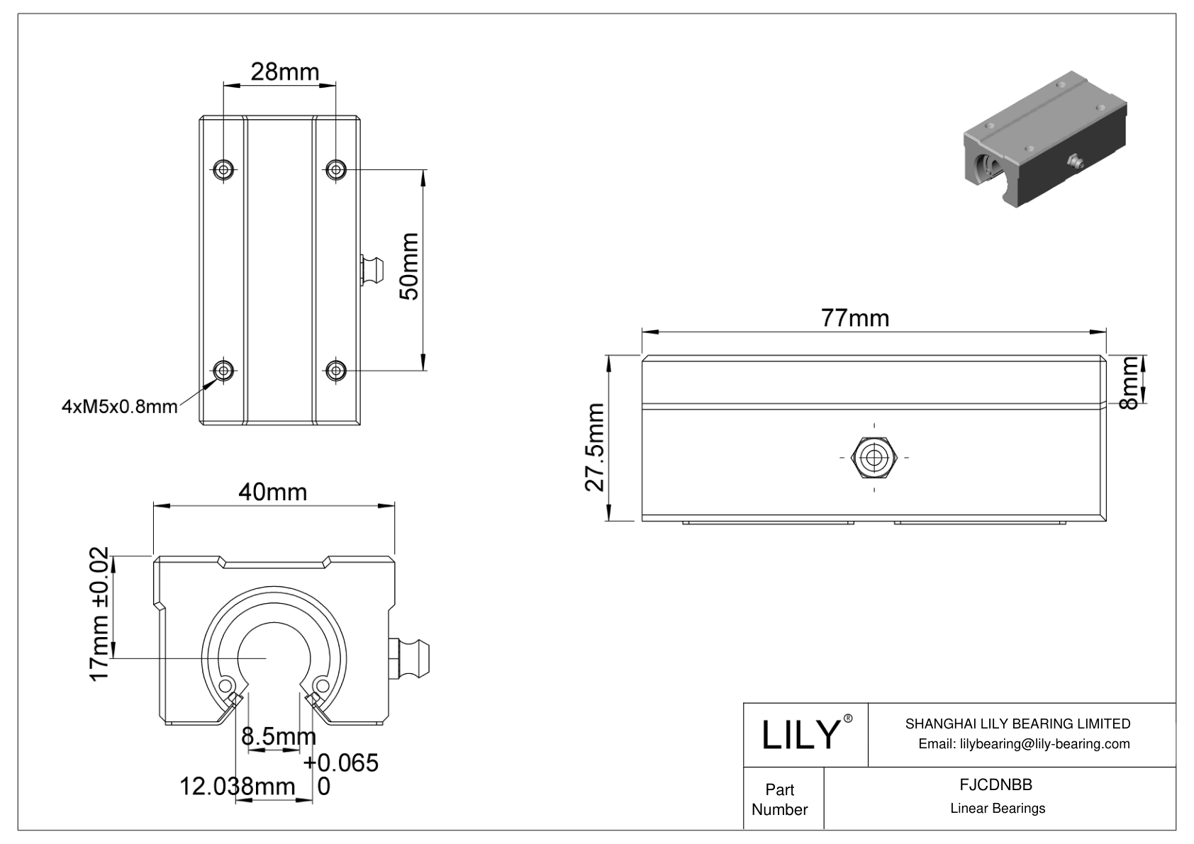 FJCDNBB Rodamientos lineales de manguito montados de alta carga y alta velocidad para ejes de raíles de soporte cad drawing