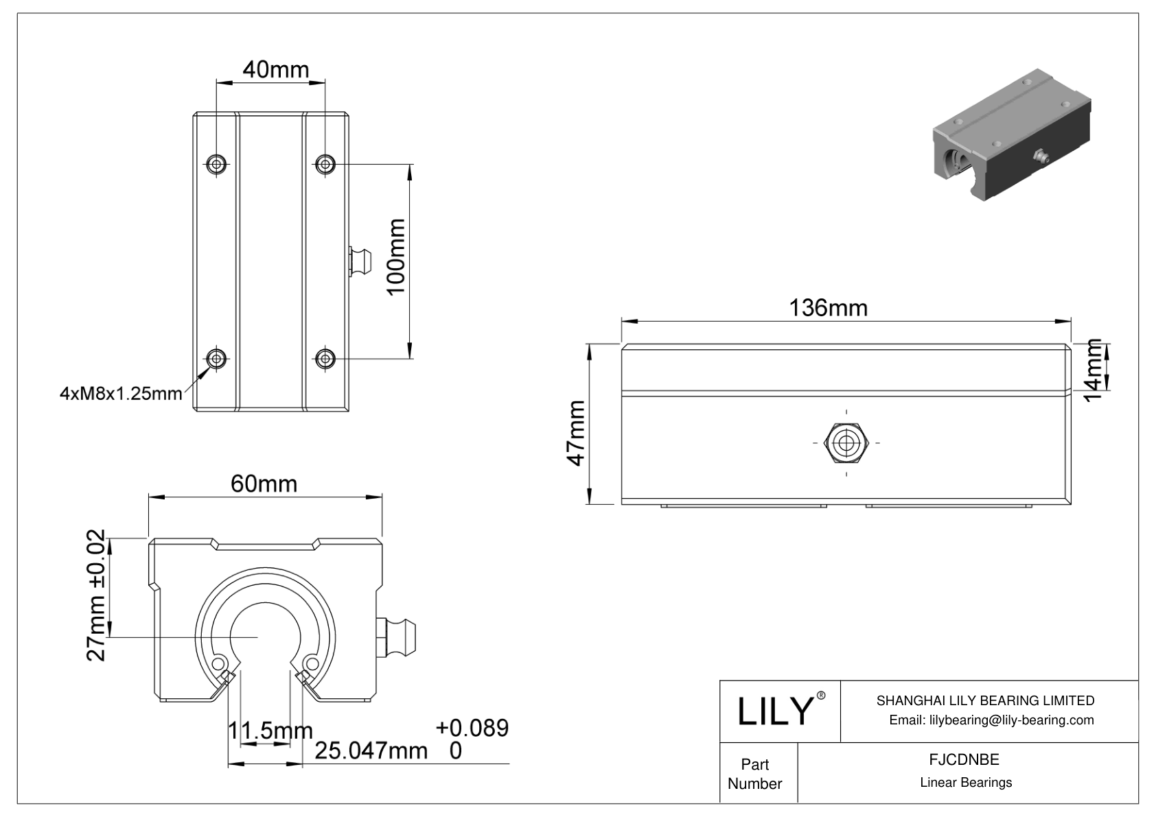 FJCDNBE Rodamientos lineales de manguito montados de alta carga y alta velocidad para ejes de raíles de soporte cad drawing