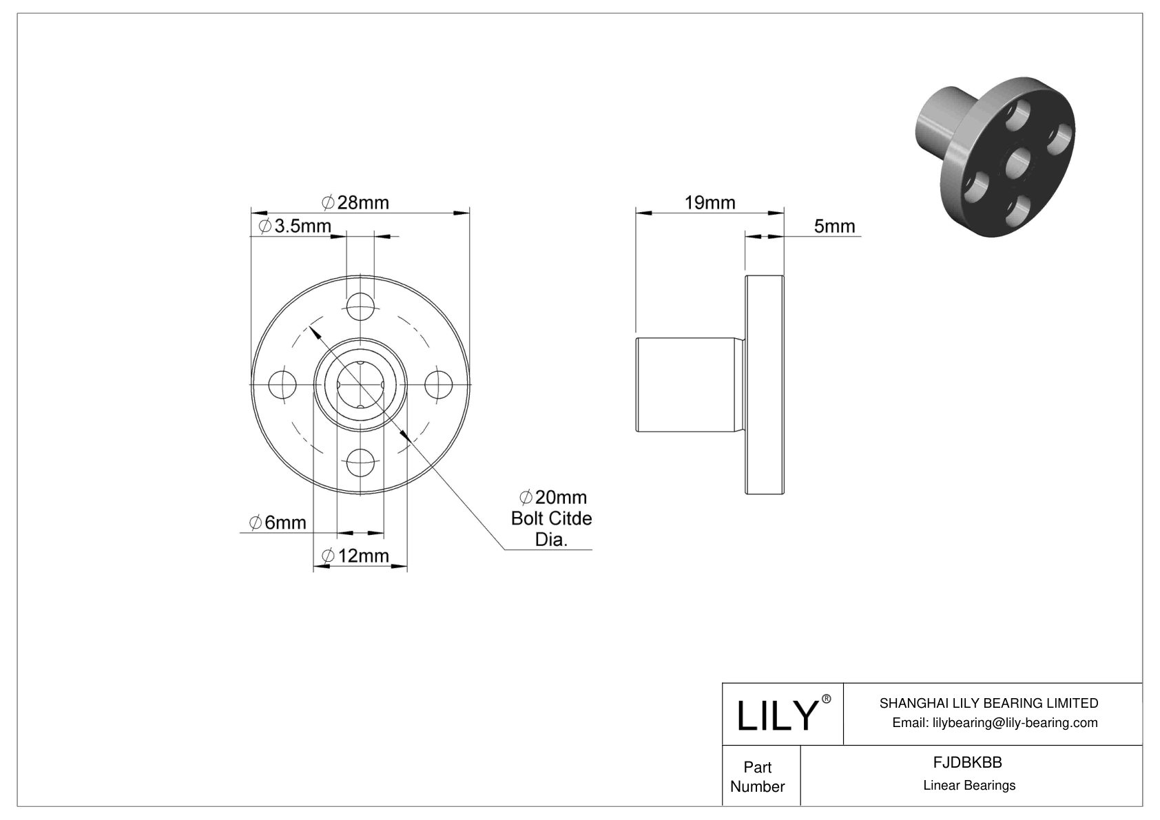 FJDBKBB Corrosion-Resistant Flange-Mounted Linear Ball Bearings cad drawing