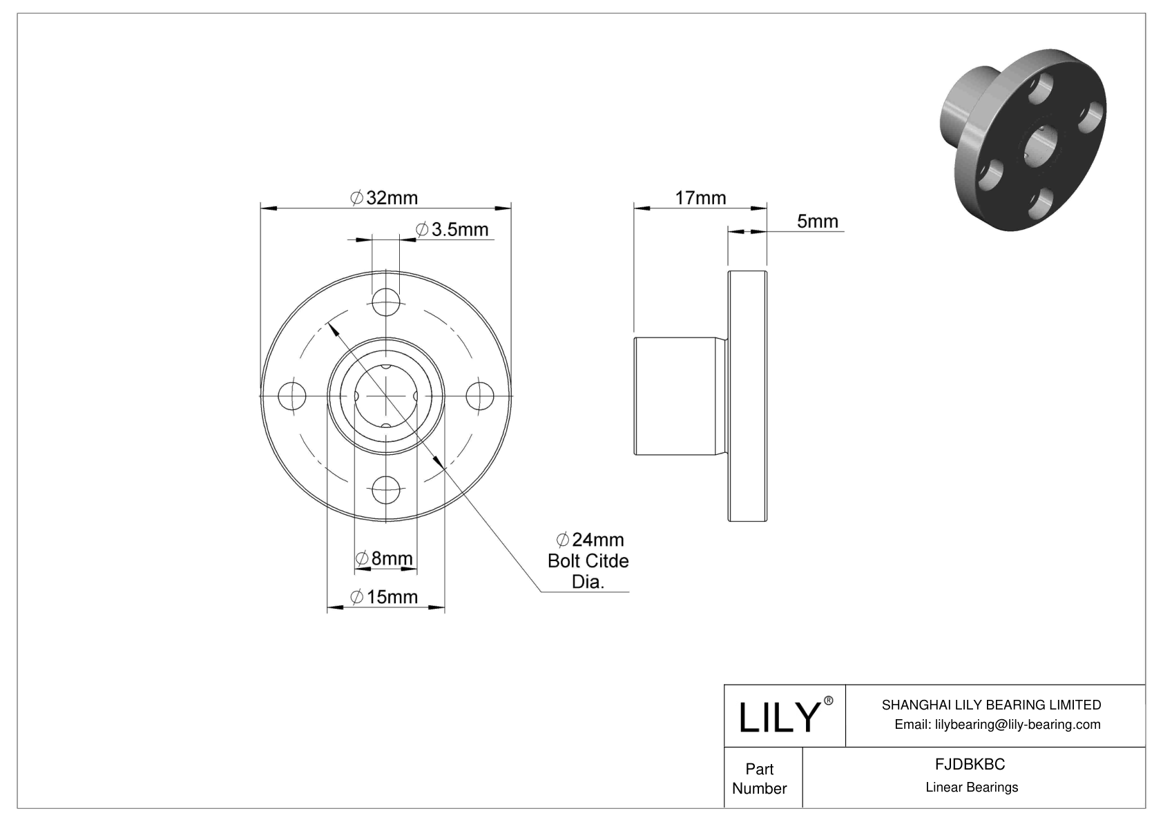 FJDBKBC Corrosion-Resistant Flange-Mounted Linear Ball Bearings cad drawing