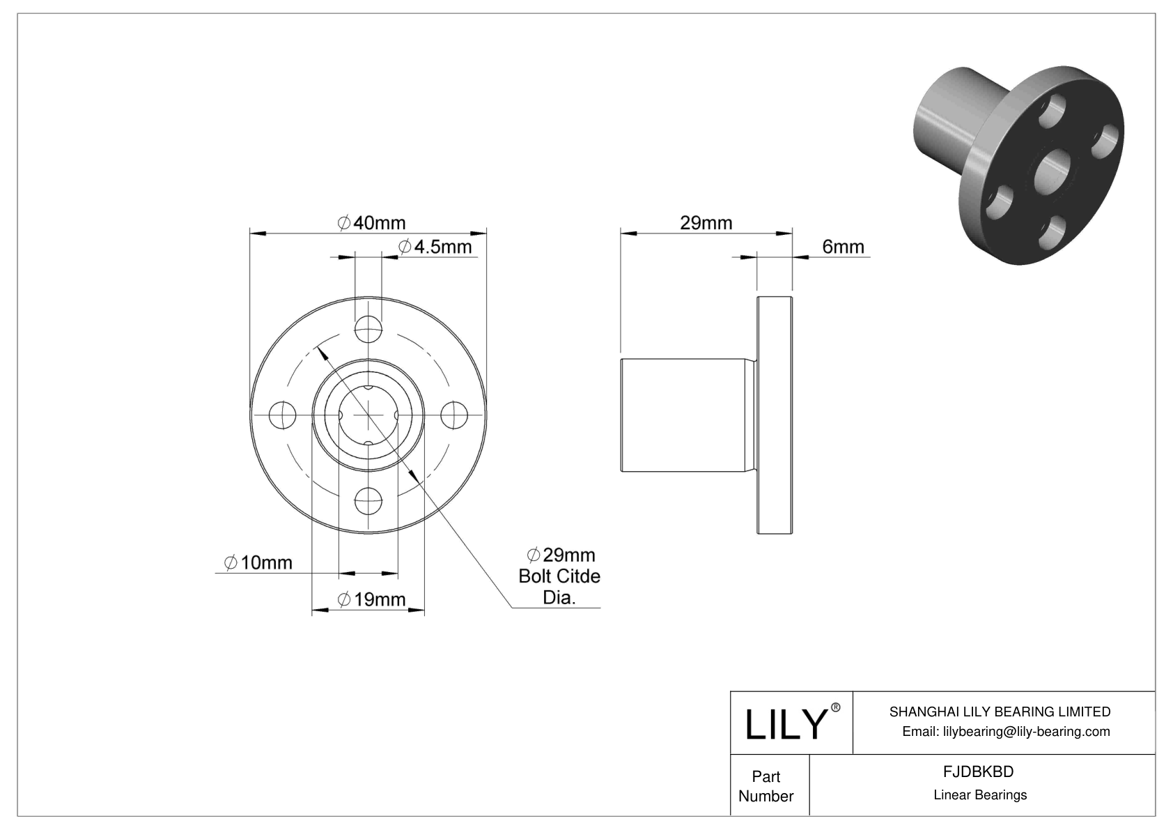 FJDBKBD Corrosion-Resistant Flange-Mounted Linear Ball Bearings cad drawing