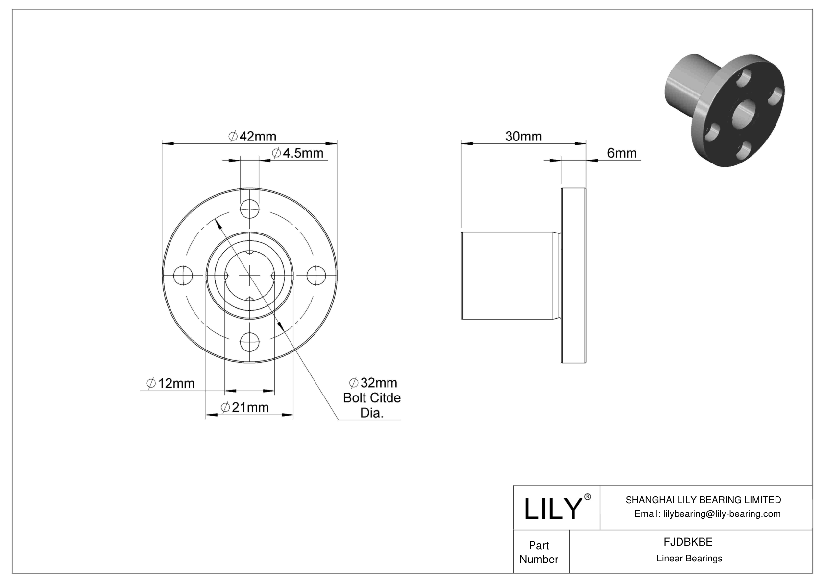 FJDBKBE Corrosion-Resistant Flange-Mounted Linear Ball Bearings cad drawing