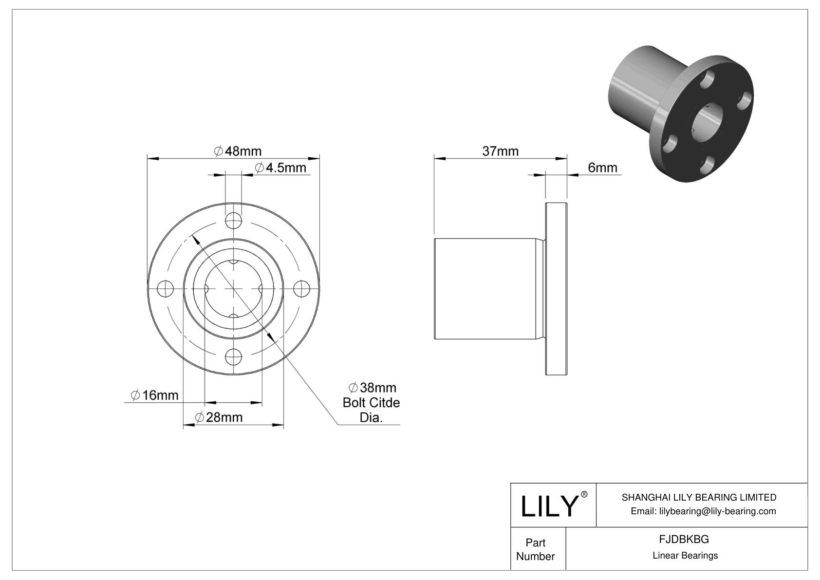 FJDBKBG Corrosion-Resistant Flange-Mounted Linear Ball Bearings cad drawing