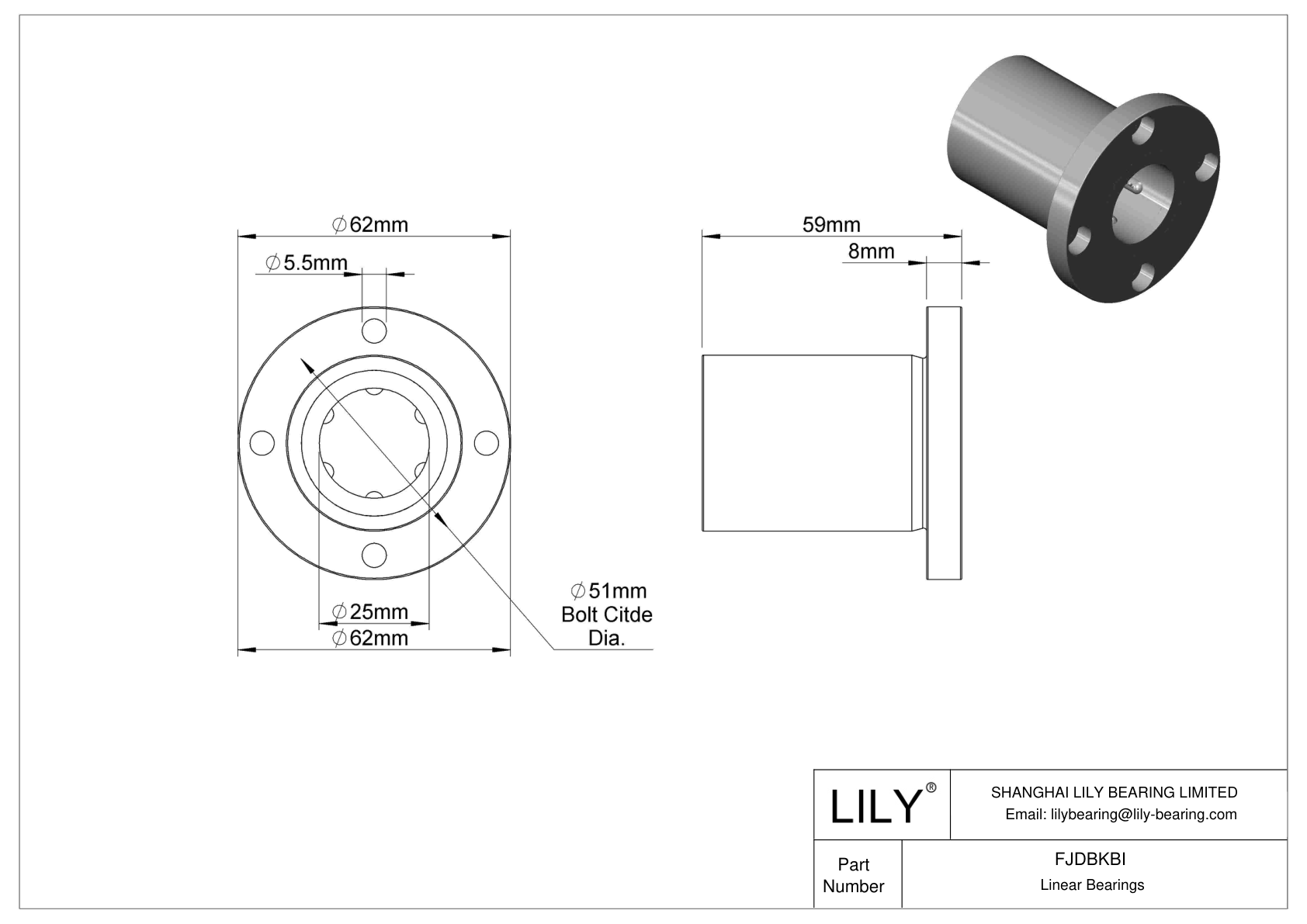 FJDBKBI Corrosion-Resistant Flange-Mounted Linear Ball Bearings cad drawing