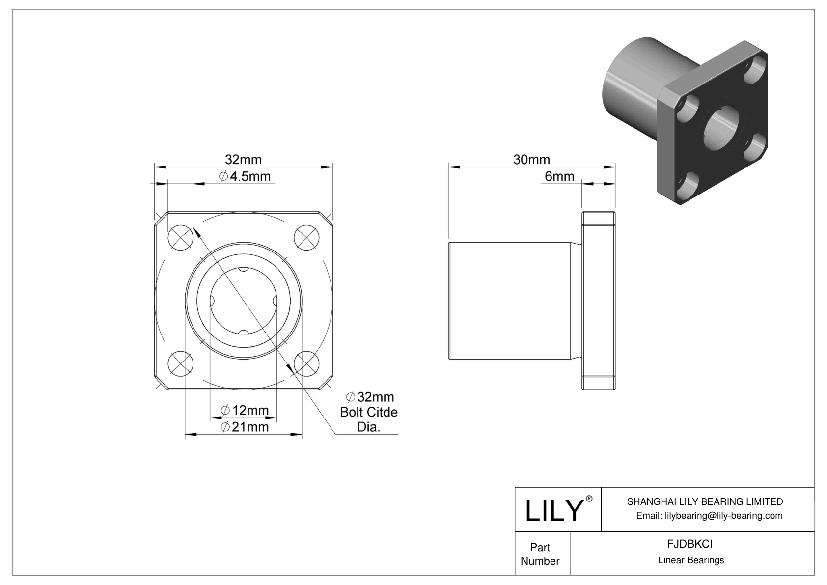 FJDBKCI Corrosion-Resistant Flange-Mounted Linear Ball Bearings cad drawing