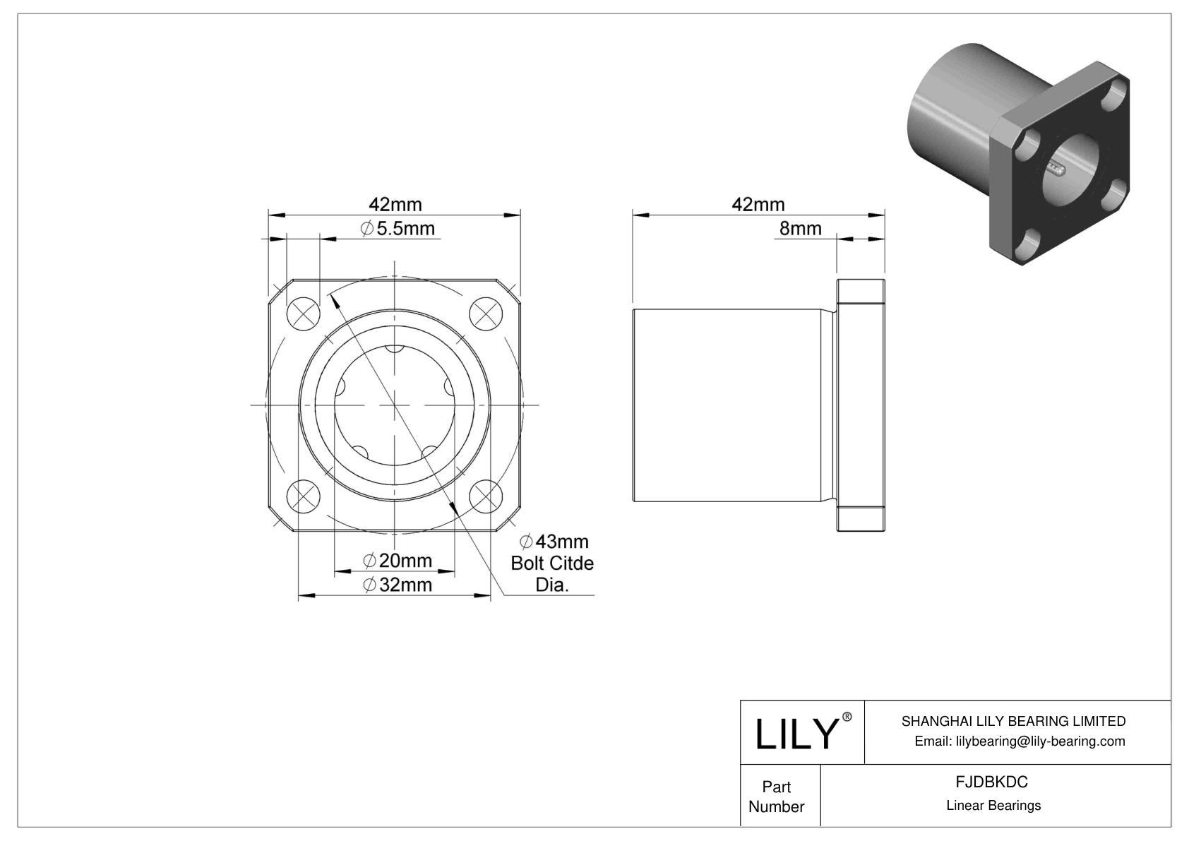 FJDBKDC Corrosion-Resistant Flange-Mounted Linear Ball Bearings cad drawing