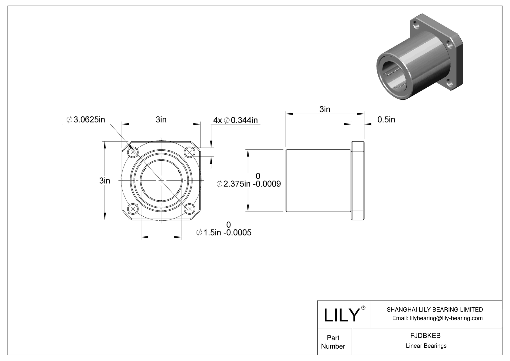 FJDBKEB Corrosion-Resistant Flange-Mounted Linear Ball Bearings cad drawing