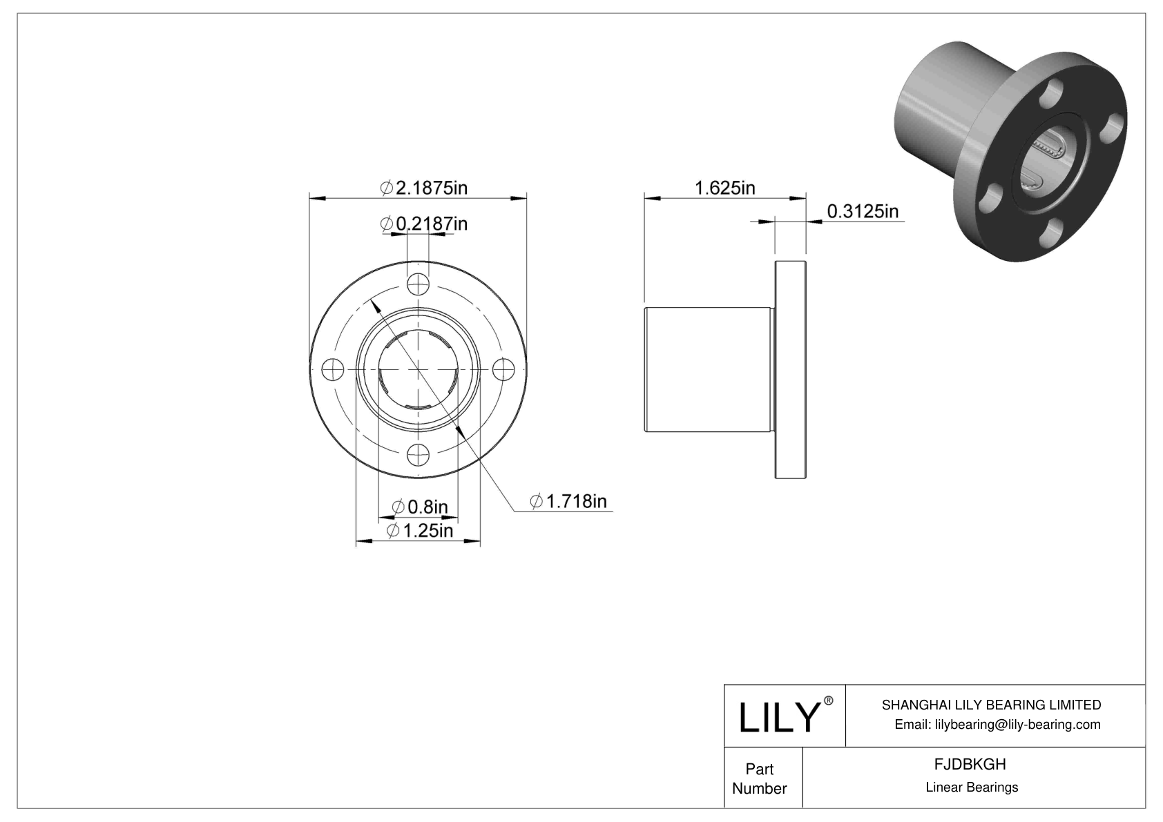 FJDBKGH Corrosion-Resistant Flange-Mounted Linear Ball Bearings cad drawing