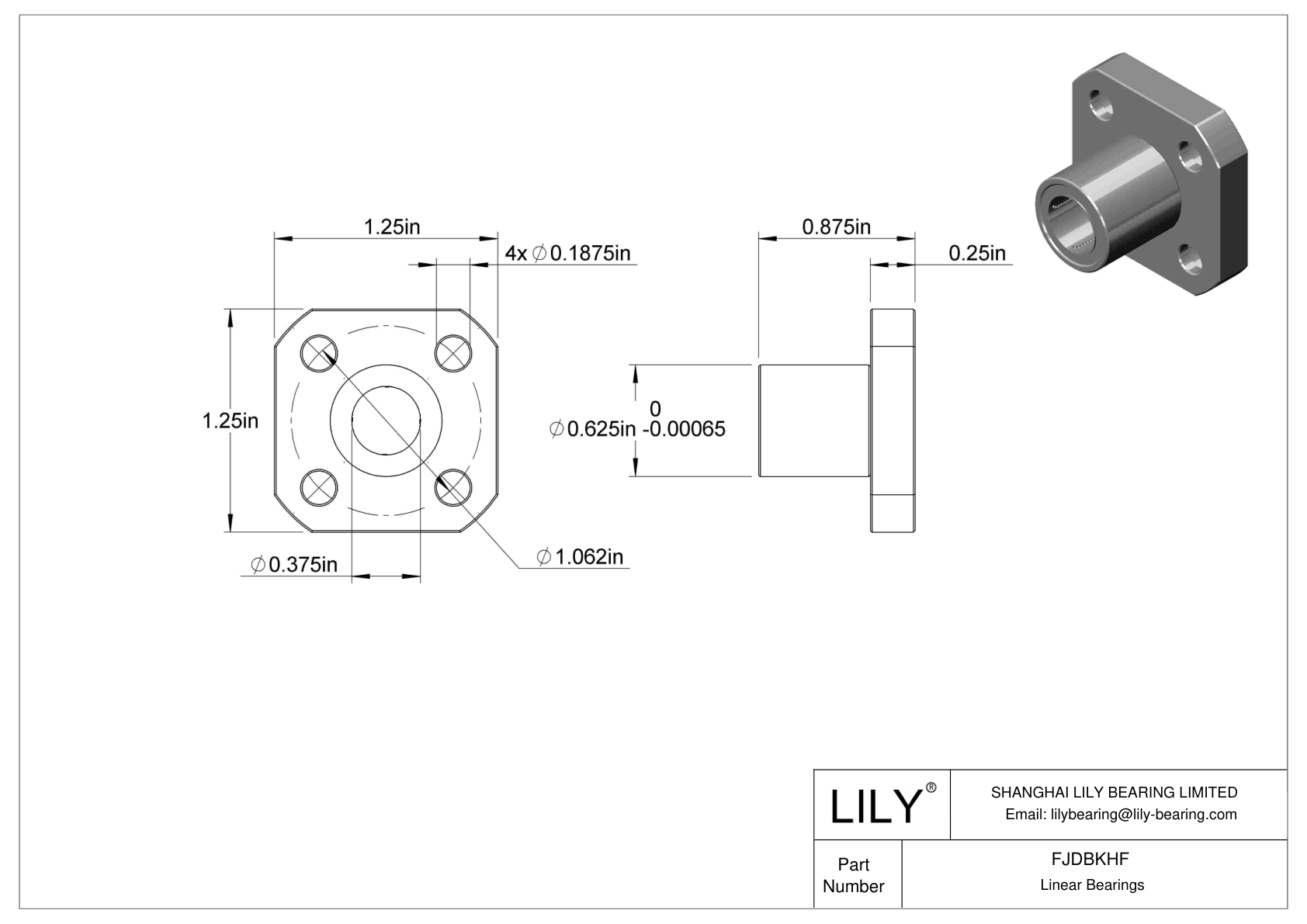FJDBKHF Corrosion-Resistant Flange-Mounted Linear Ball Bearings cad drawing