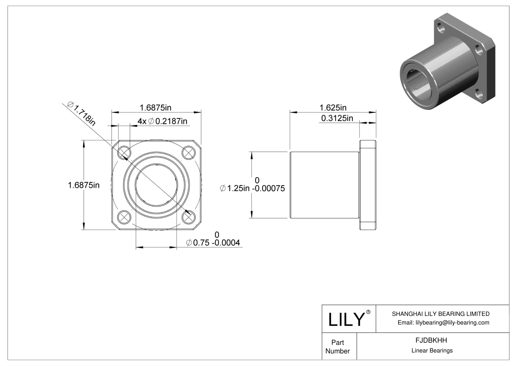 FJDBKHH Corrosion-Resistant Flange-Mounted Linear Ball Bearings cad drawing