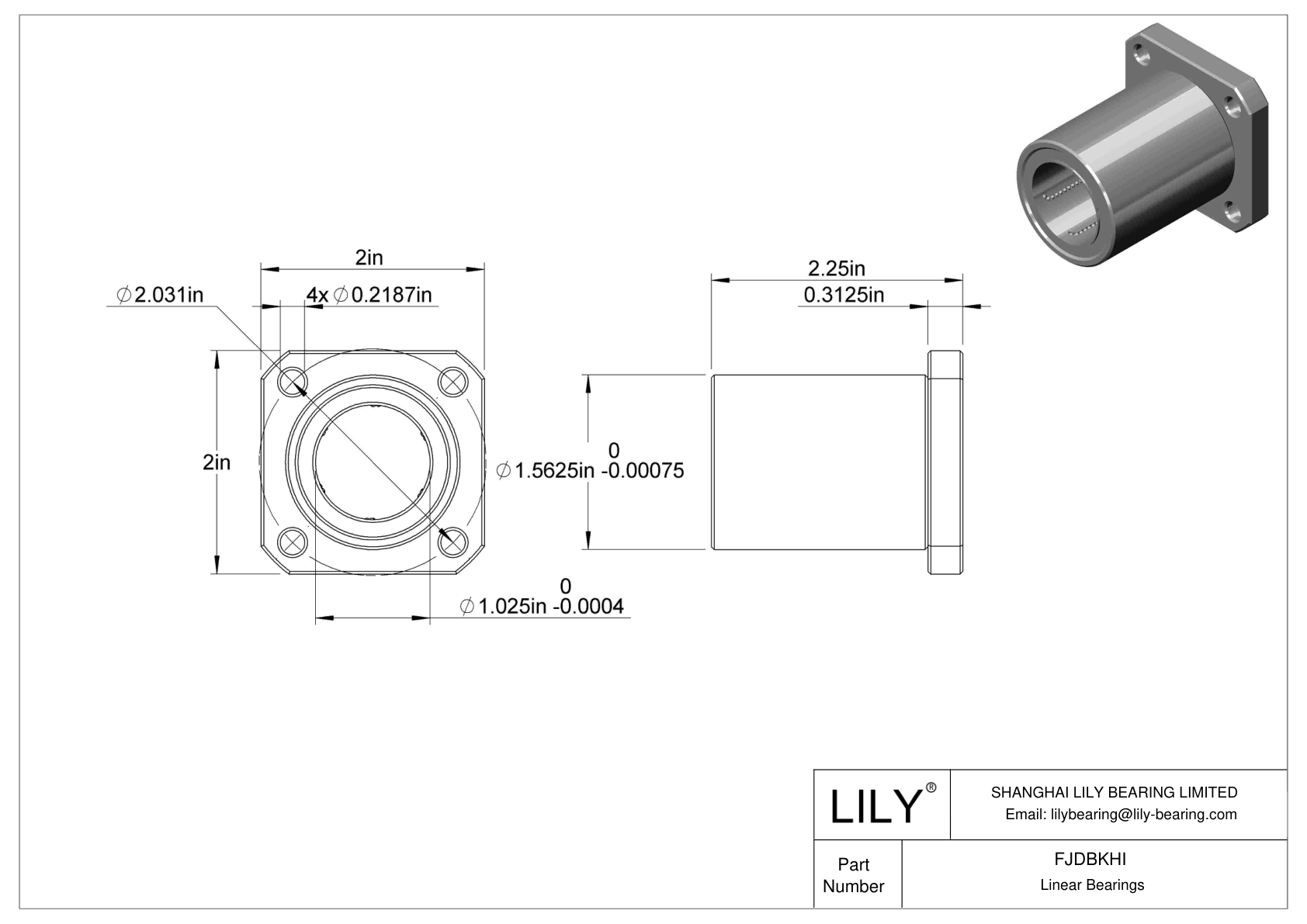 FJDBKHI Corrosion-Resistant Flange-Mounted Linear Ball Bearings cad drawing