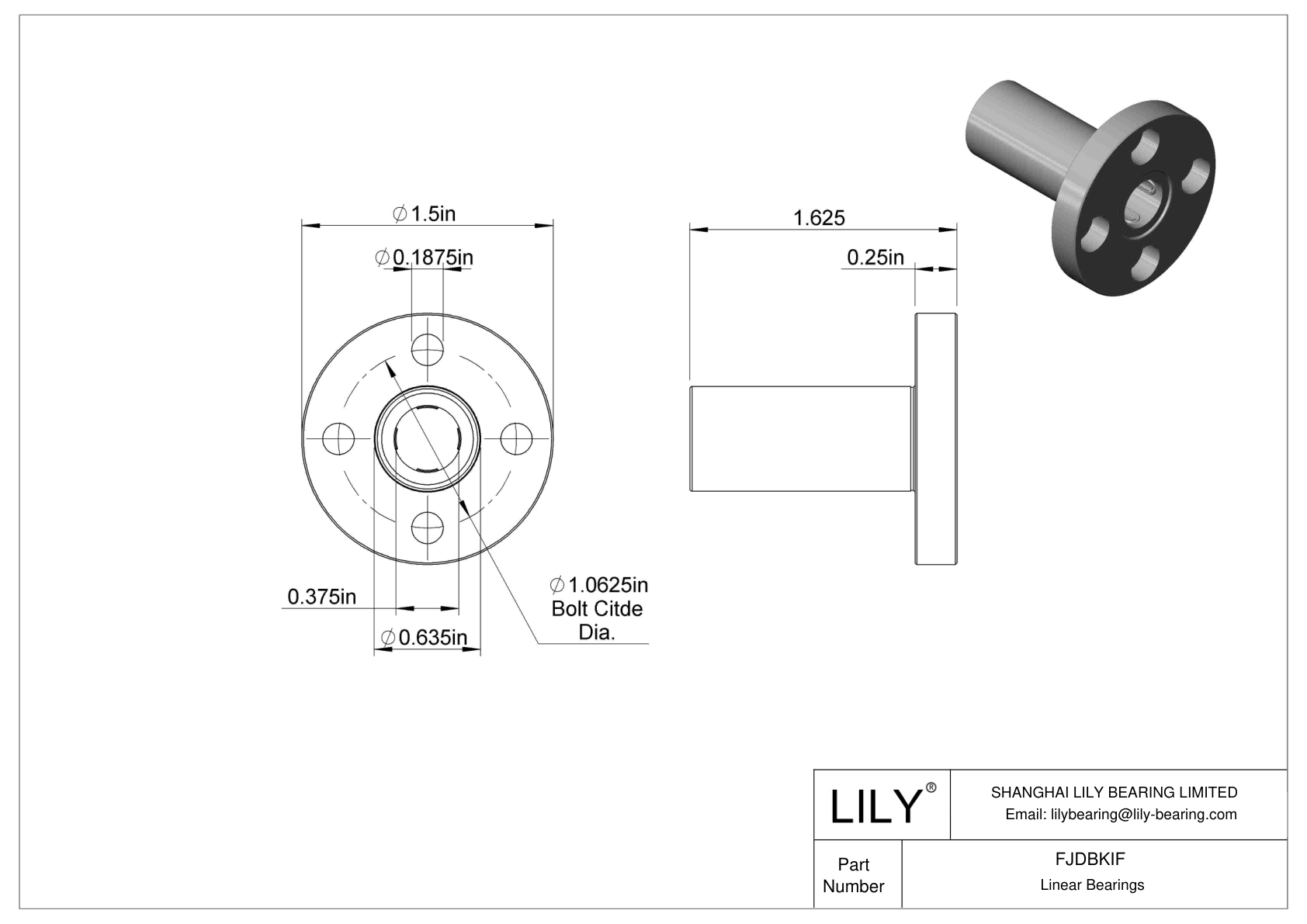 FJDBKIF Corrosion-Resistant Flange-Mounted Linear Ball Bearings cad drawing