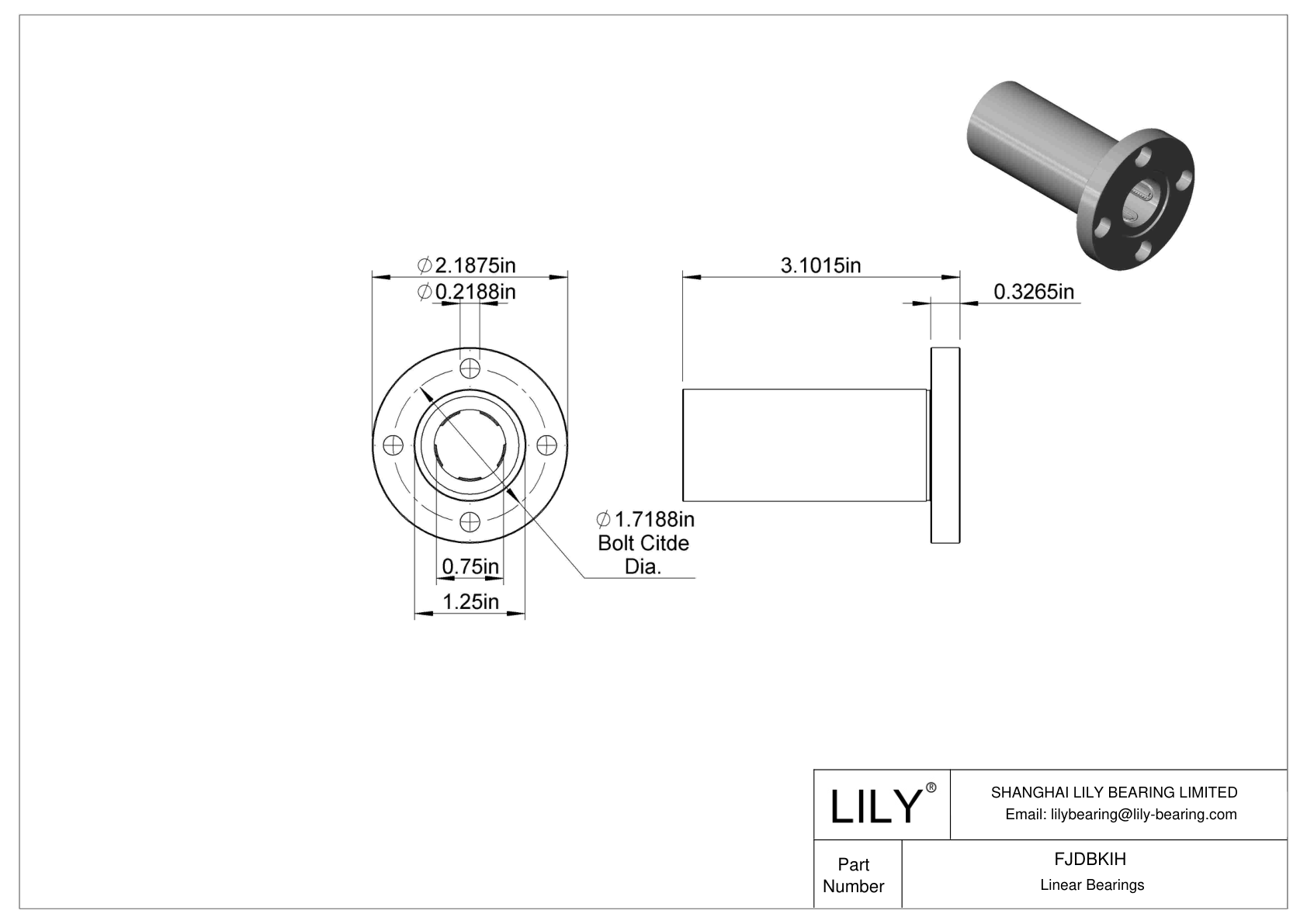 FJDBKIH Corrosion-Resistant Flange-Mounted Linear Ball Bearings cad drawing