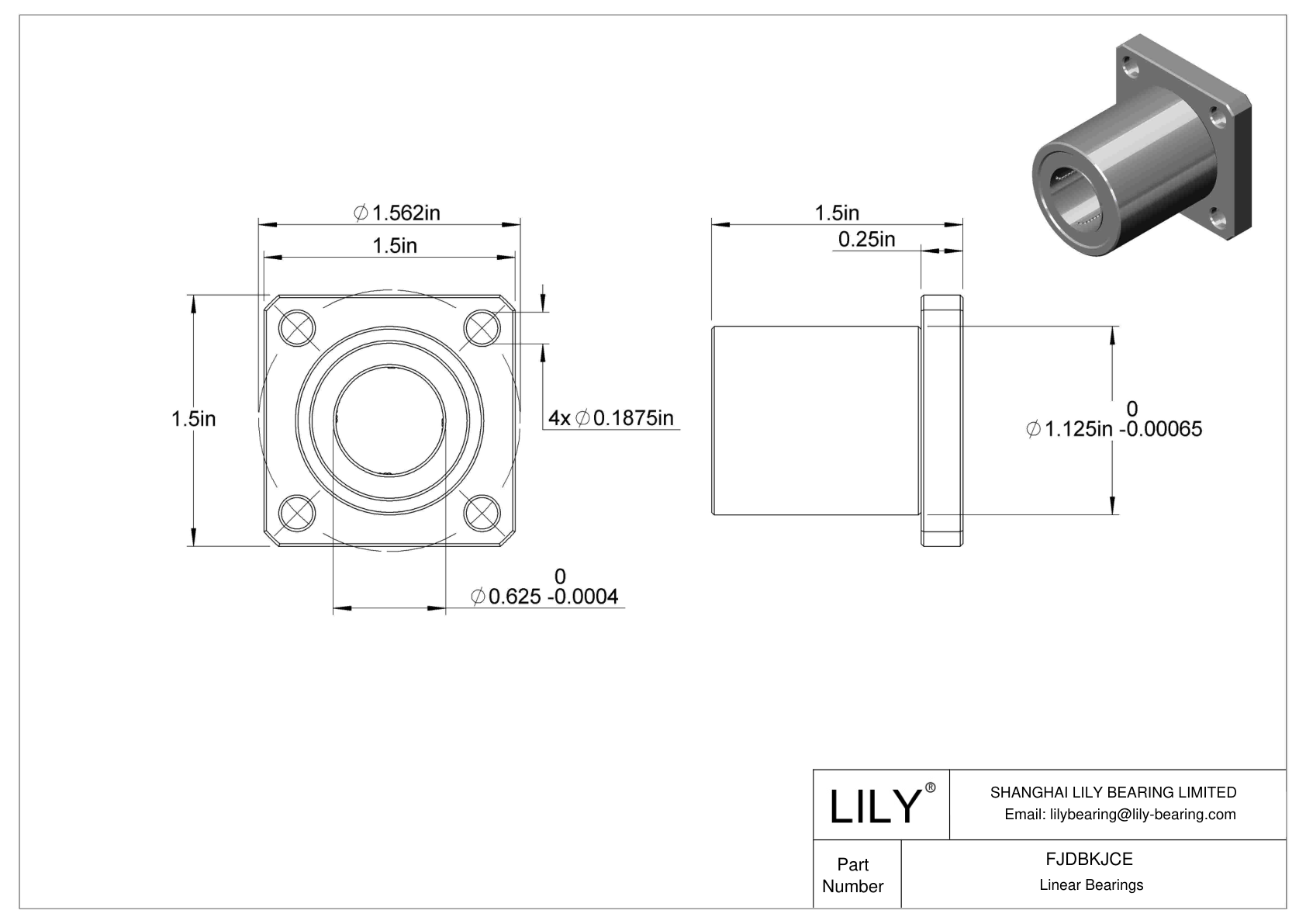 FJDBKJCE Corrosion-Resistant Flange-Mounted Linear Ball Bearings cad drawing