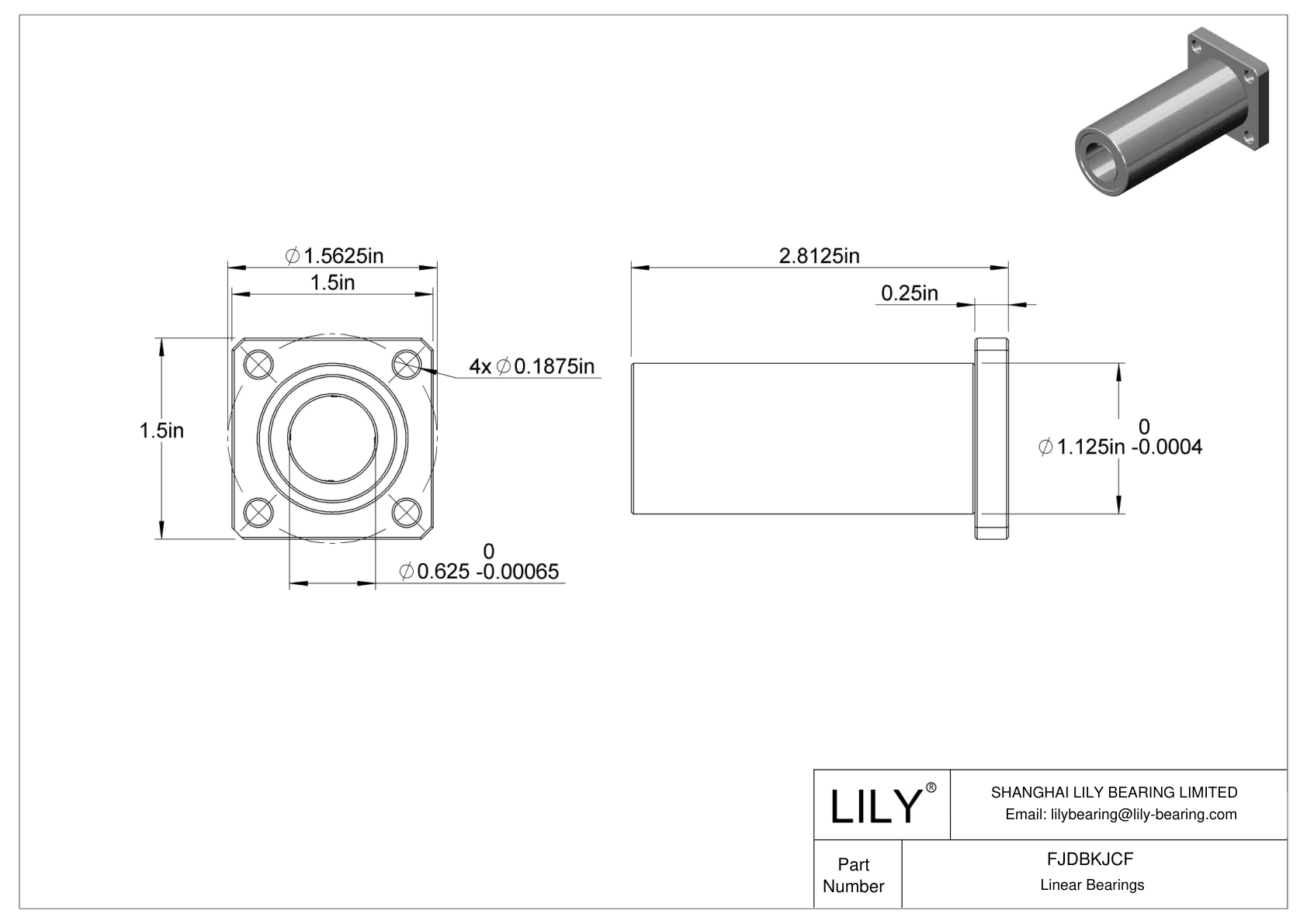 FJDBKJCF Corrosion-Resistant Flange-Mounted Linear Ball Bearings cad drawing