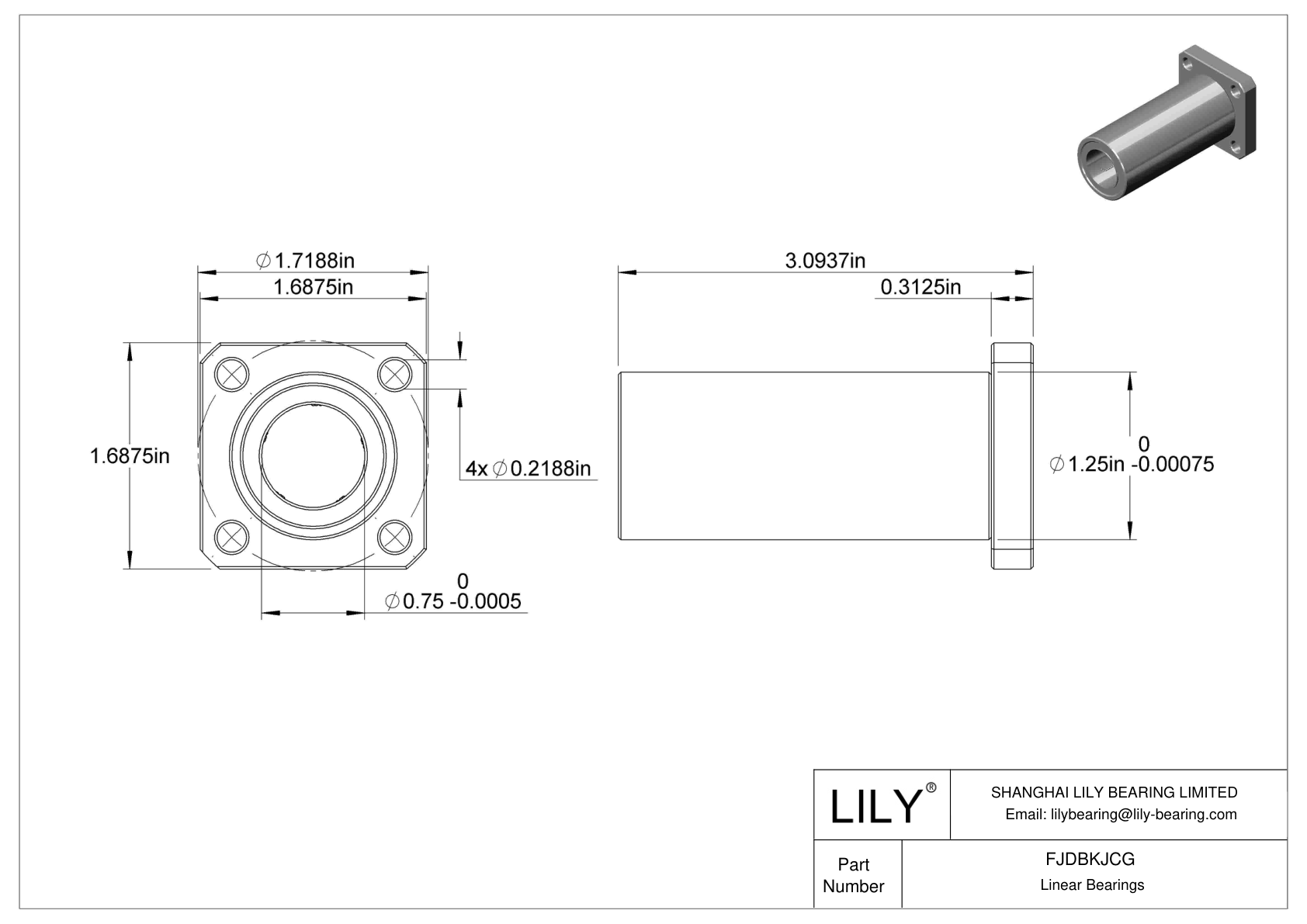 FJDBKJCG Corrosion-Resistant Flange-Mounted Linear Ball Bearings cad drawing