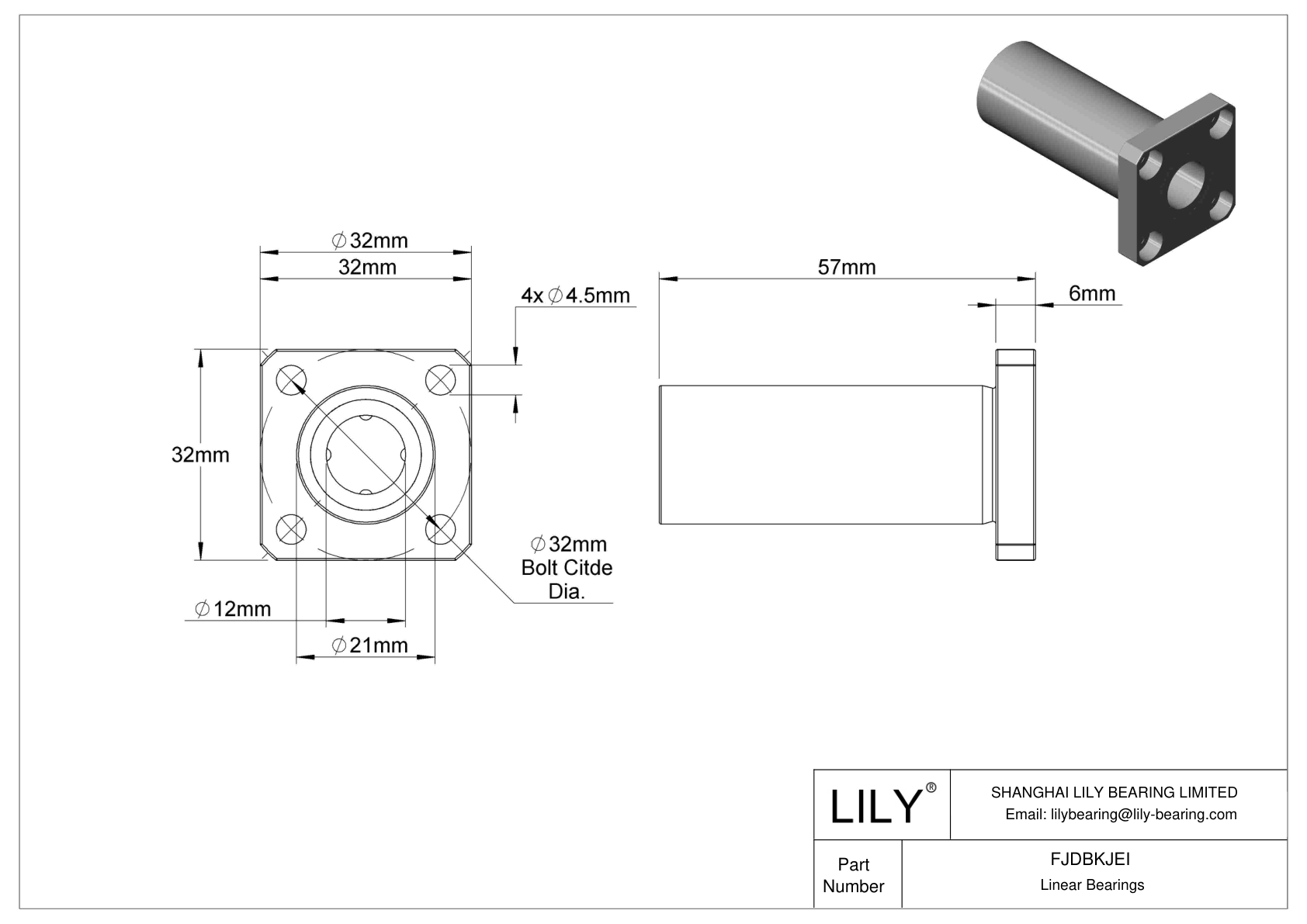 FJDBKJEI Corrosion-Resistant Flange-Mounted Linear Ball Bearings cad drawing