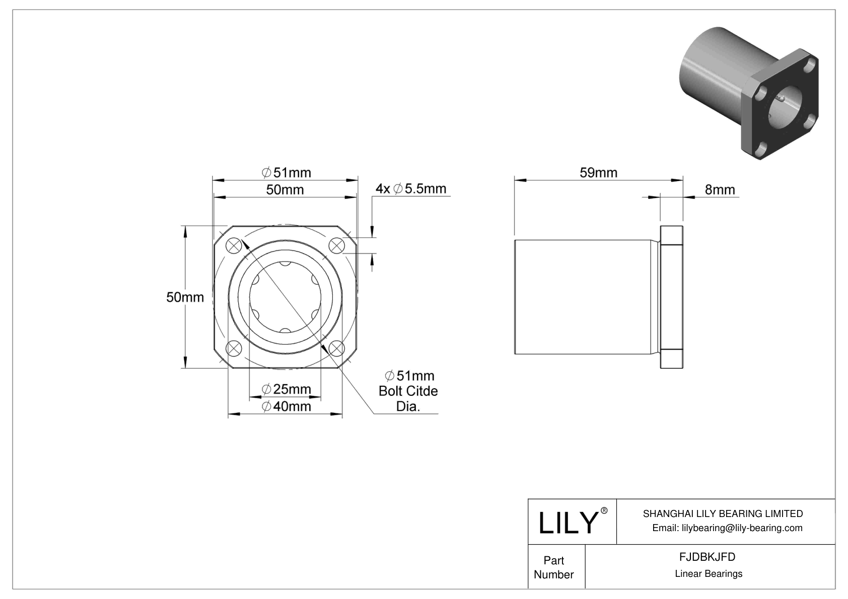 FJDBKJFD Corrosion-Resistant Flange-Mounted Linear Ball Bearings cad drawing