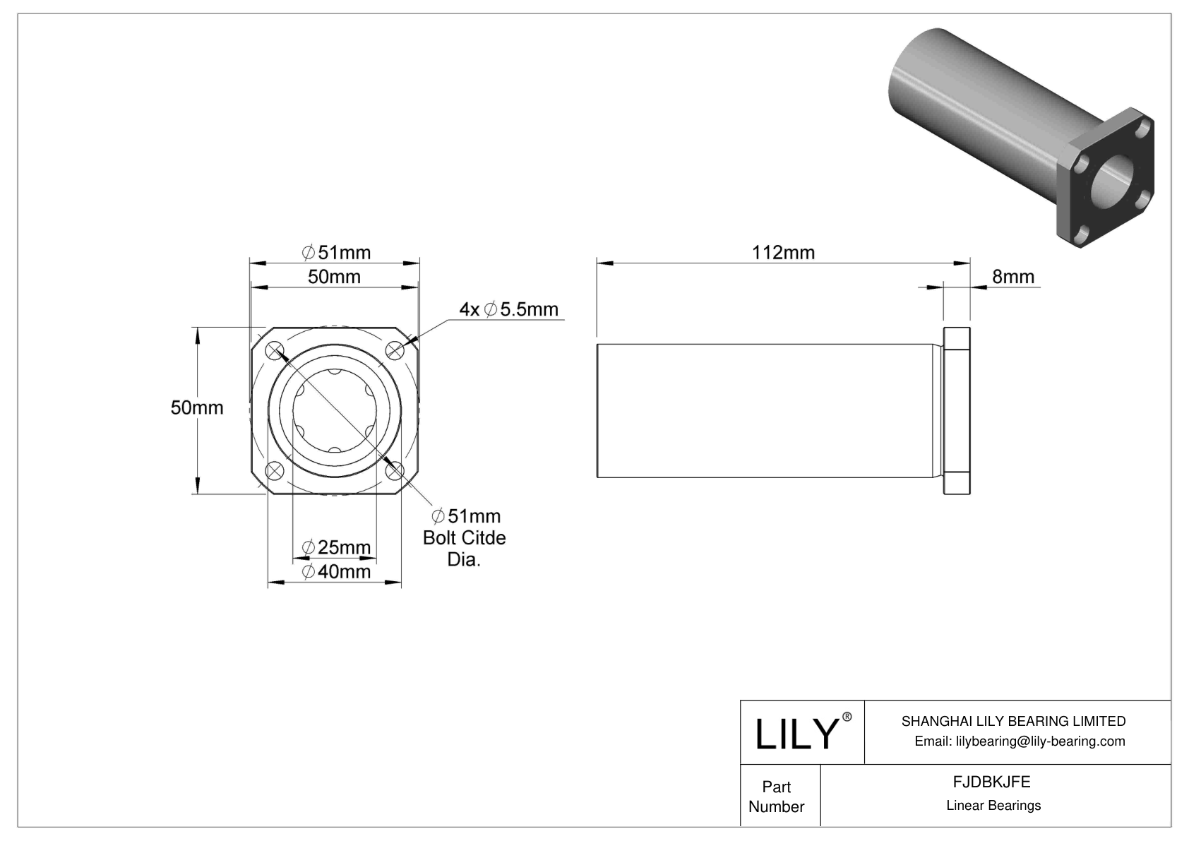 FJDBKJFE Corrosion-Resistant Flange-Mounted Linear Ball Bearings cad drawing