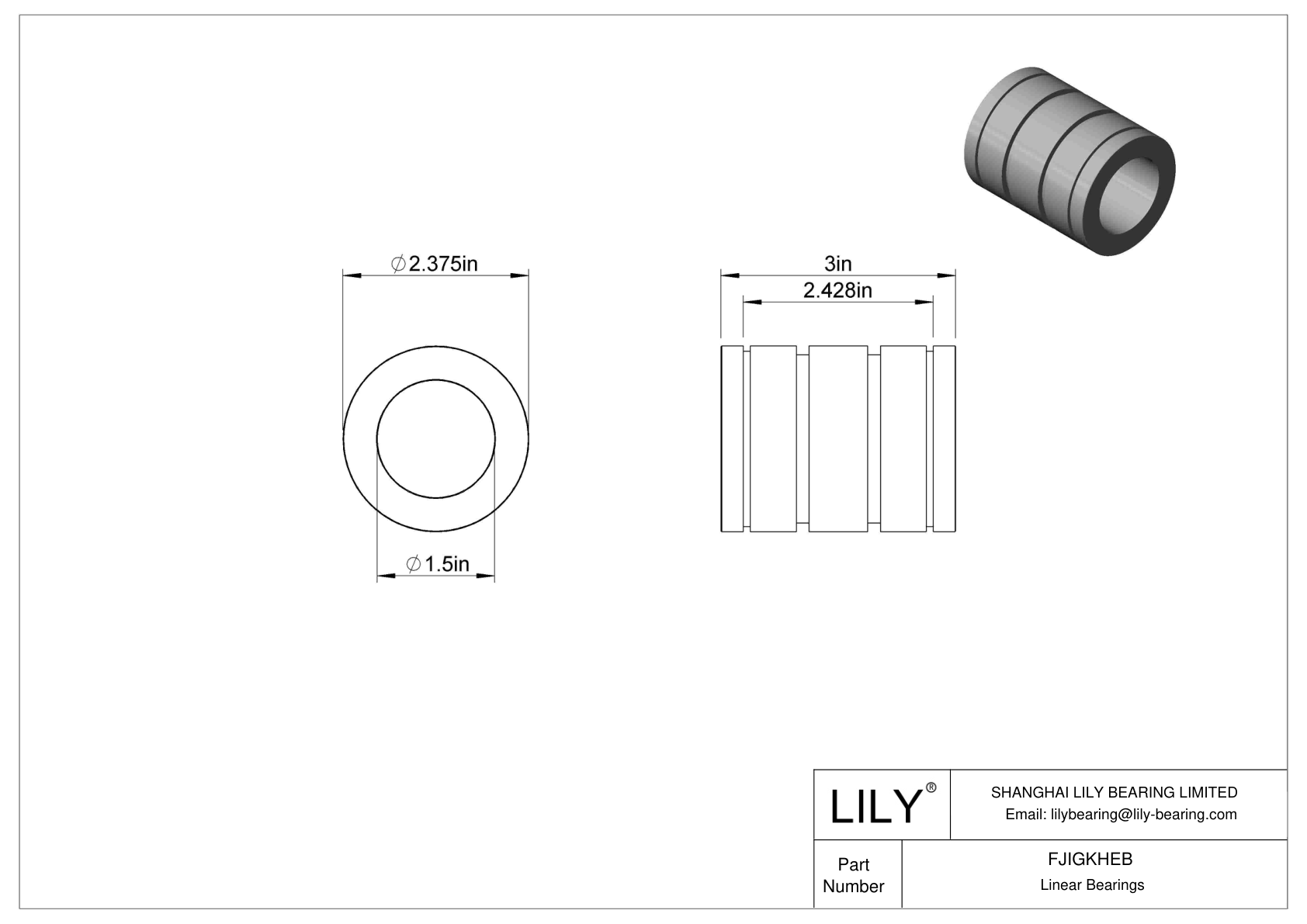 FJIGKHEB Common Linear Sleeve Bearings cad drawing