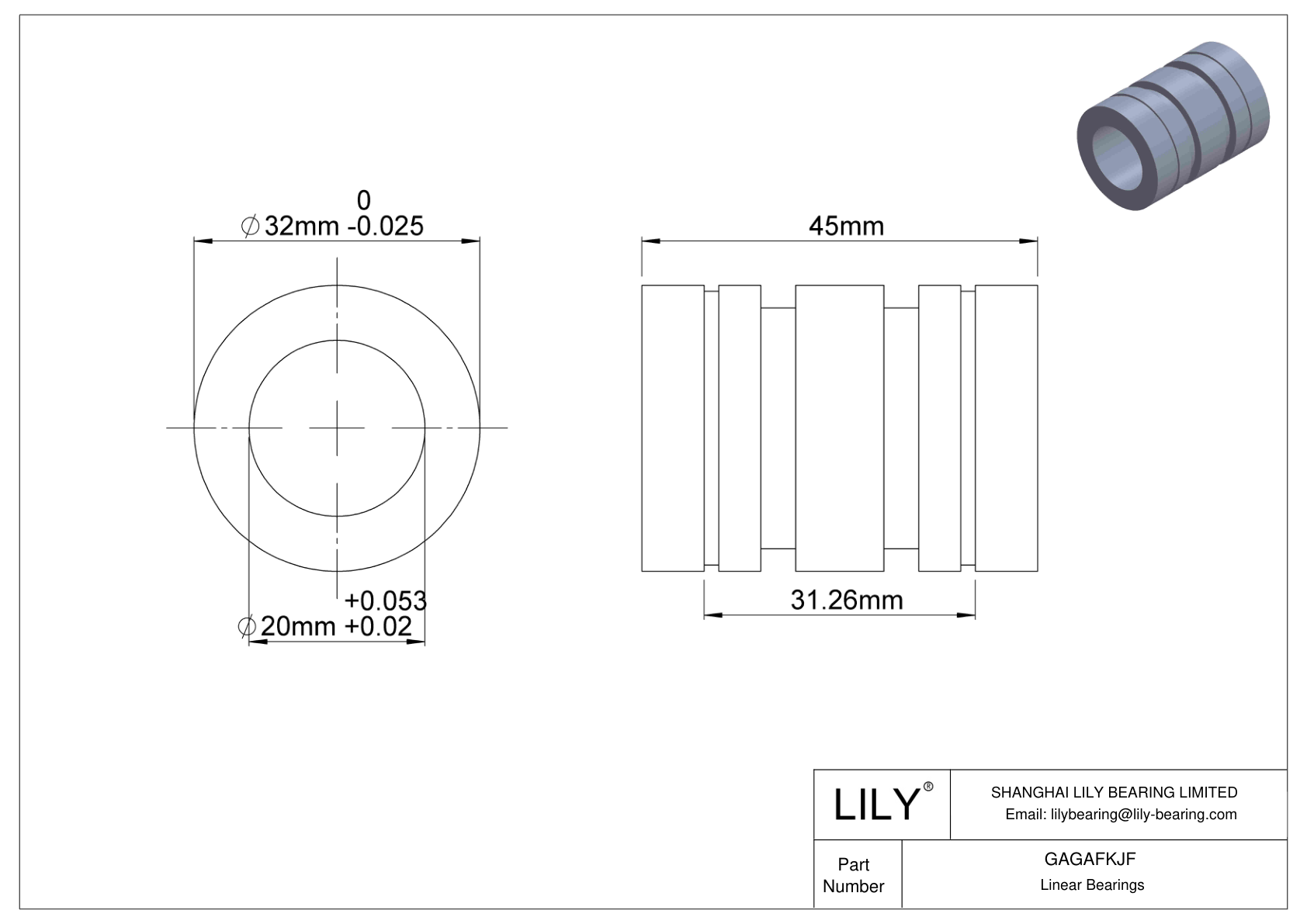 GAGAFKJF Rodamientos lineales de manguito comunes cad drawing