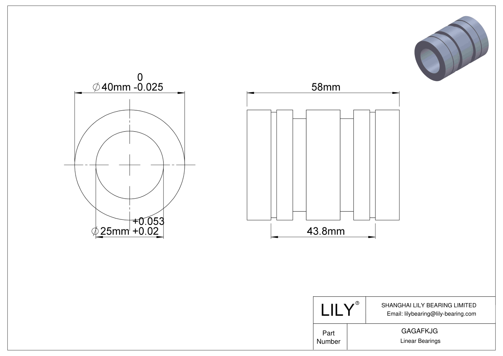 GAGAFKJG Rodamientos lineales de manguito comunes cad drawing