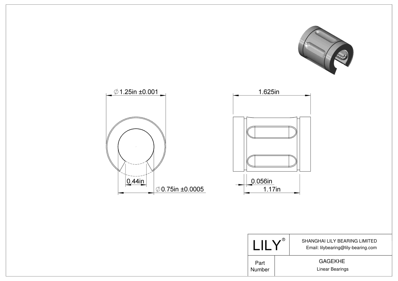 GAGEKHE High-Temperature Linear Ball Bearings for Support Rail Shafts cad drawing