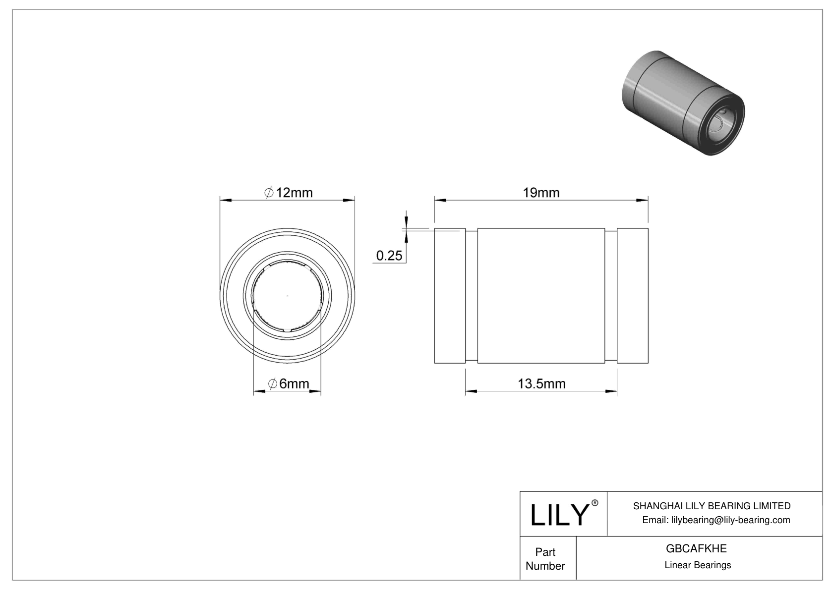 GBCAFKHE Common Linear Ball Bearings cad drawing