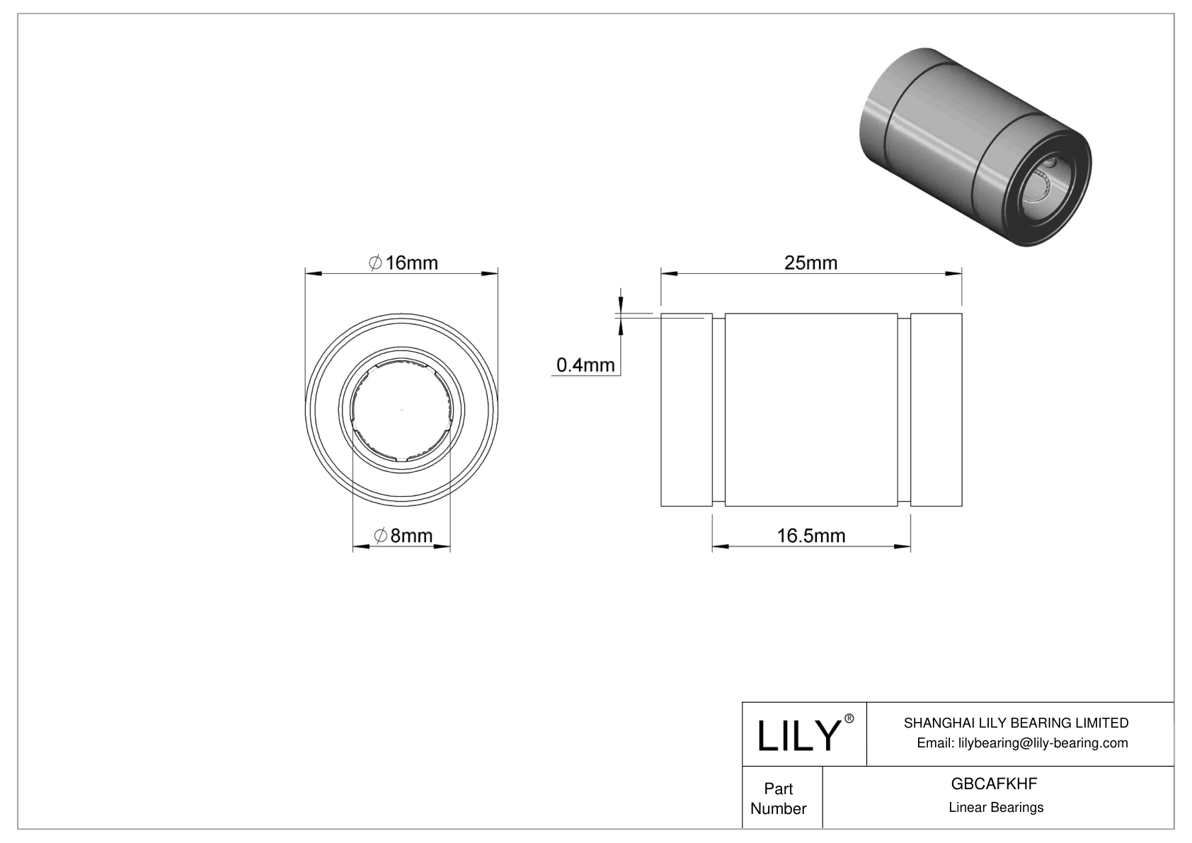 GBCAFKHF Common Linear Ball Bearings cad drawing