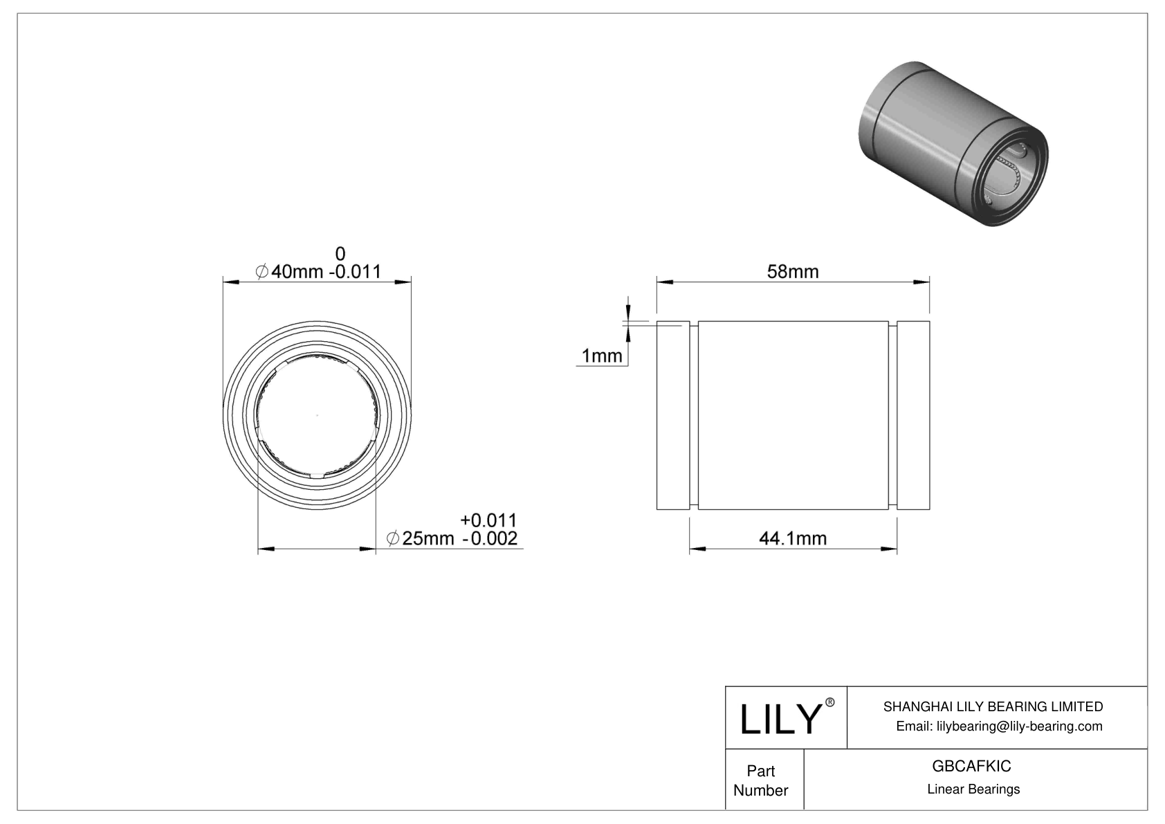 GBCAFKIC Common Linear Ball Bearings cad drawing