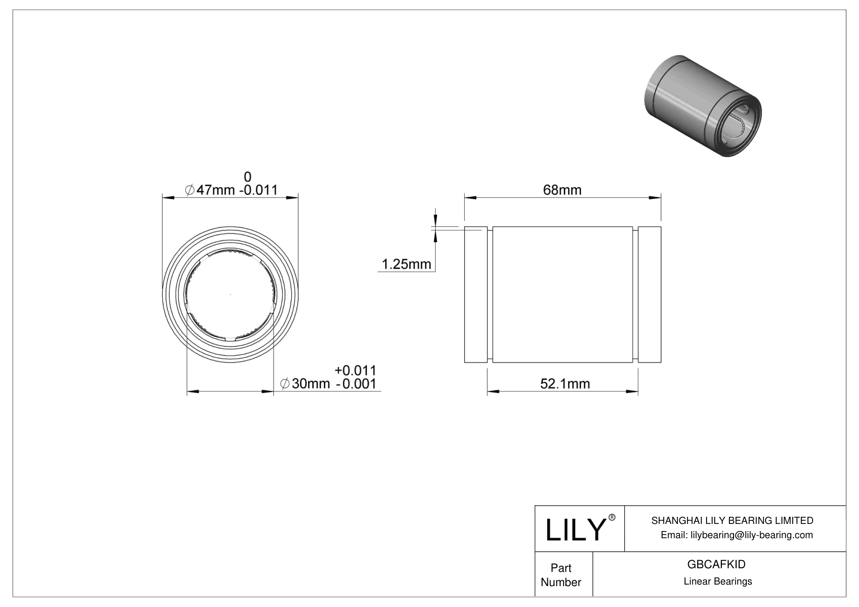 GBCAFKID Common Linear Ball Bearings cad drawing